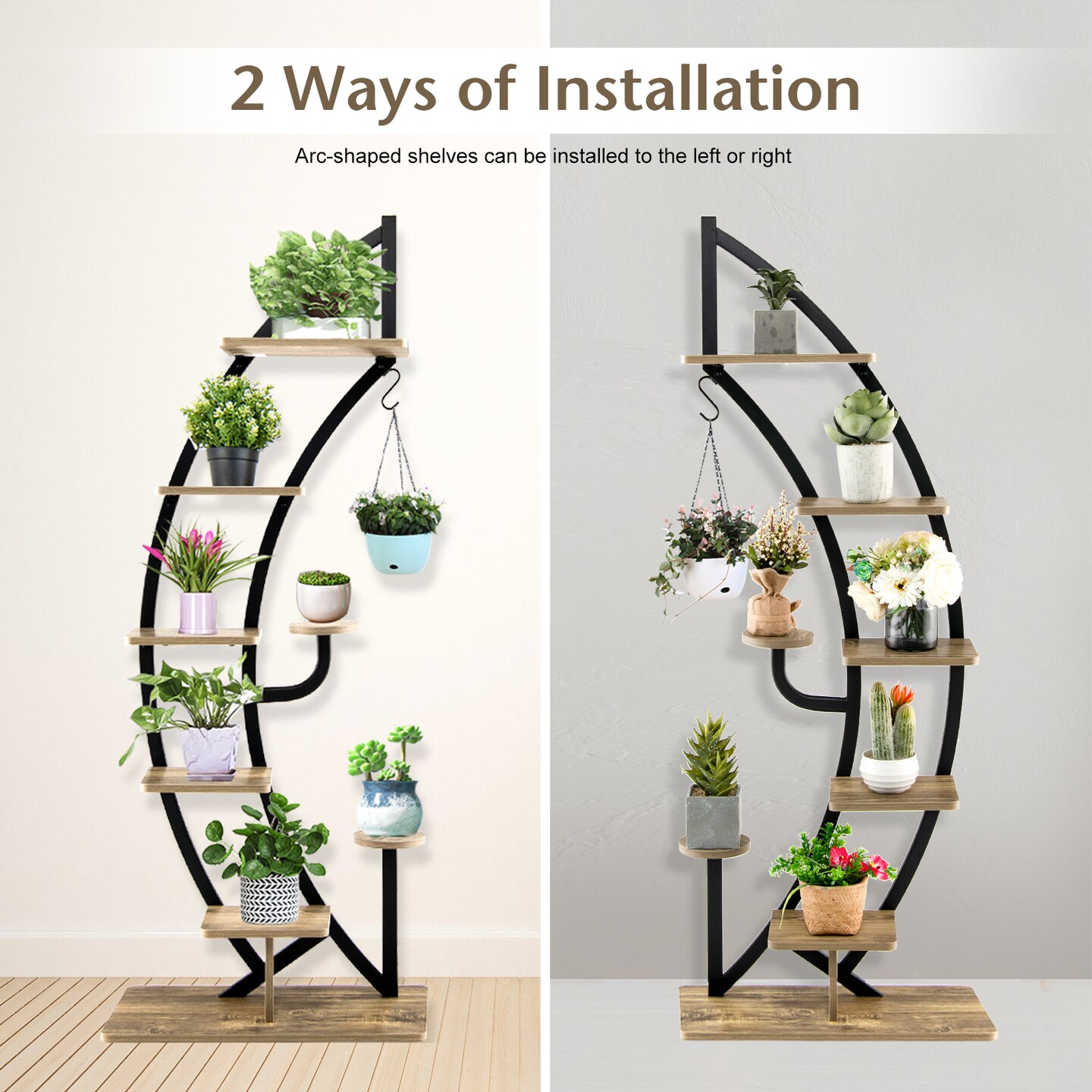 Costway 2PC 6 Tier Metal Plant Stand Rack Half Moon Shape Ladder Planter Organizer w/Hook