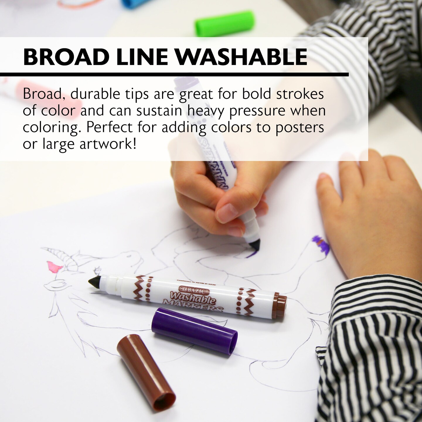 BAZIC Washable Markers Broad Line Jumbo 8 Color