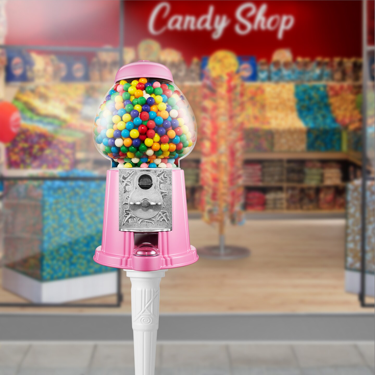 Olde Midway 15" Gumball Machine with Stand, Vintage-Style Bubble Gum Candy Dispenser with Glass Globe and Metal Base