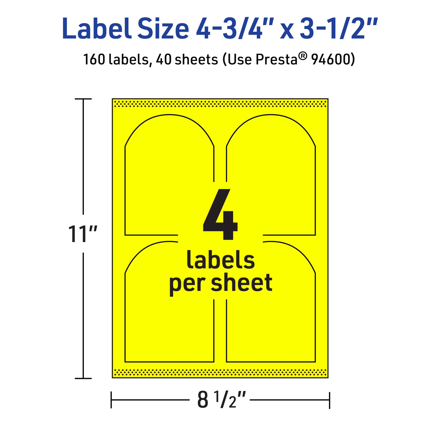 Avery Neon Yellow Paper Labels, 4.75&#x22; x 3.5&#x22; Arched