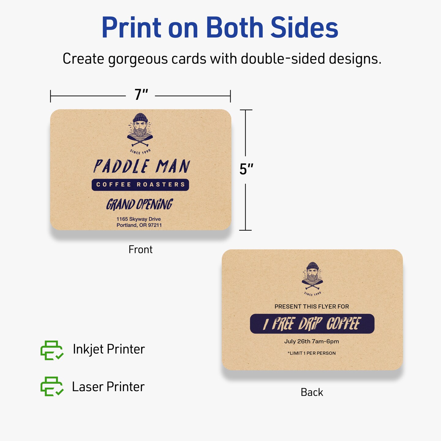 Avery Printable Kraft Brown Cards - 5" X 7" Rectangle With Rounded Corners, 80lb Cardstock, Laser/Inkjet, 100 Sheets