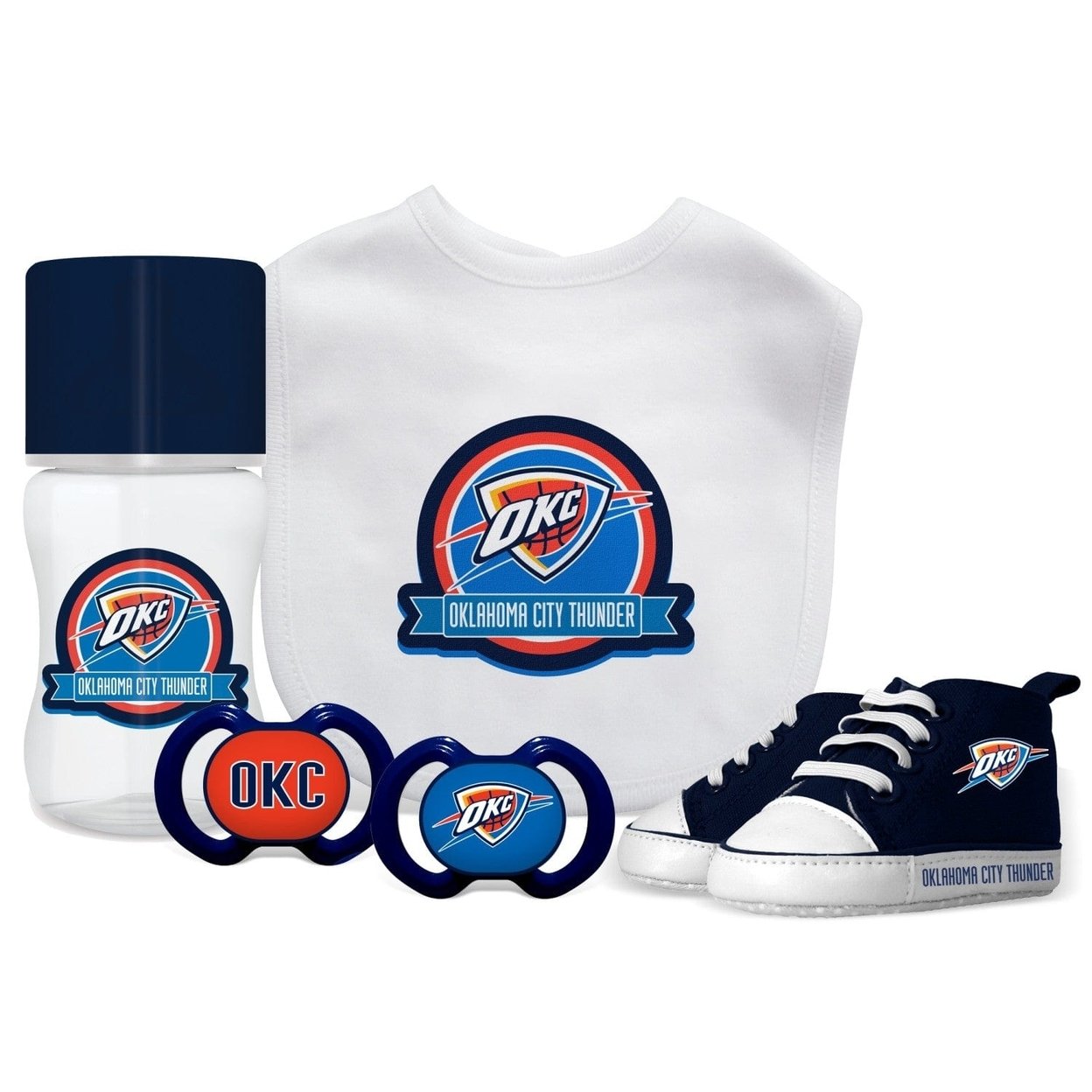Oklahoma City Thunder 5-Piece Baby Gift Set Bib Bottle Shoes Pacifiers Unisex