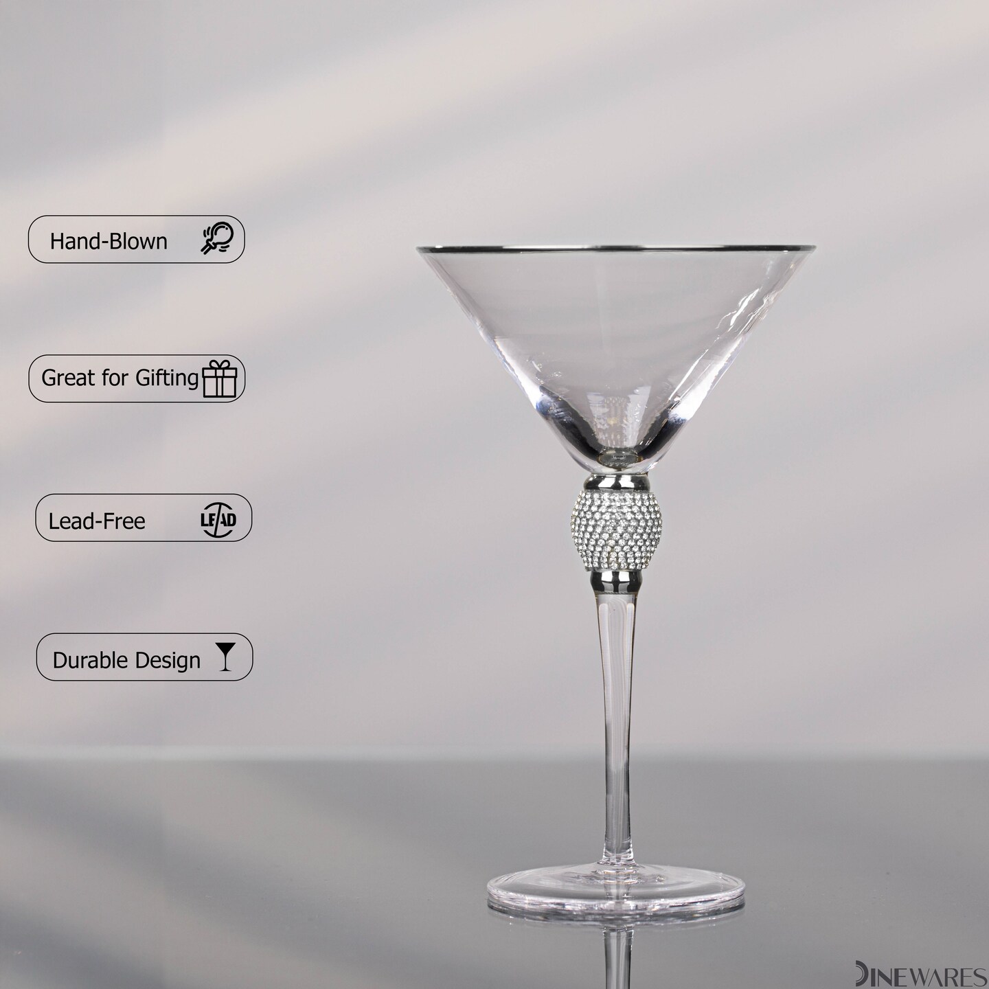 Premium Clear Stem Crystal Martini Glasses with Rim and Diamond-like Rhinestones, Elegant 10oz Glassware Set for Cosmopolitan, Vodka, Gin and Other Cocktails, Fancy Manhattan Drinkware