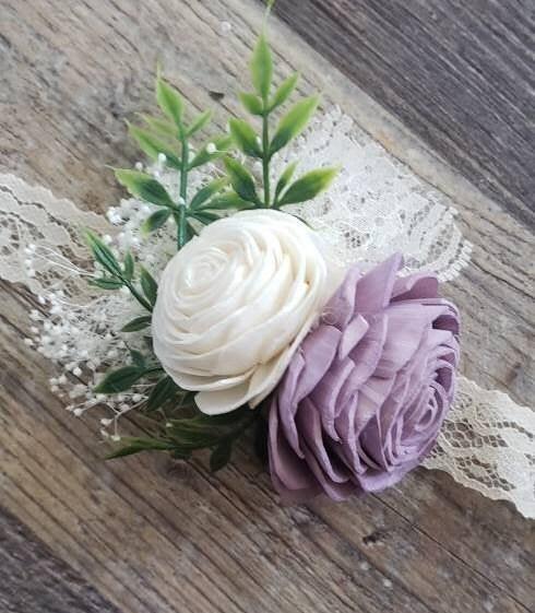 Lavender corsage, mother wrist corsage, sola wood flower corsage