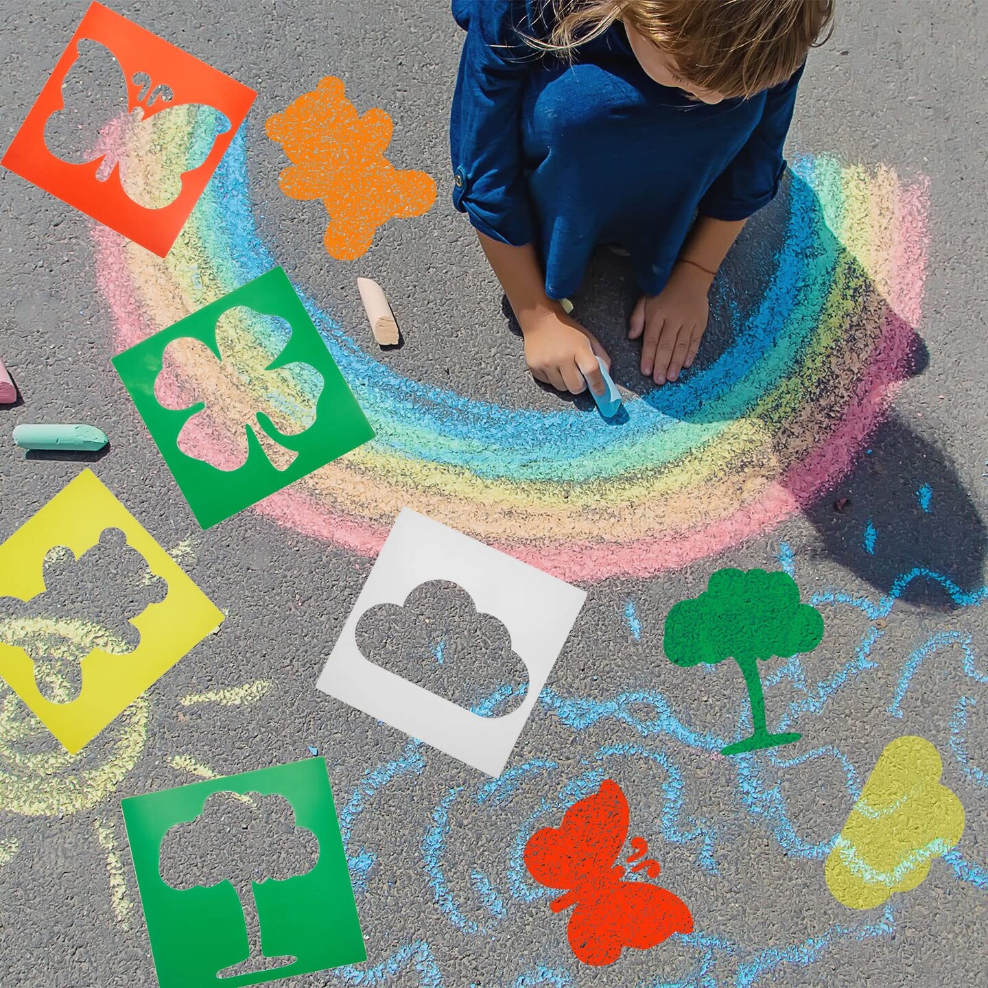 24 Pieces Stencils for Kids 8 Inches Drawing Stencils Chalk Template Large Washable Geometric and Garden Themed Primary Shape Template for Kids Toddlers Preschooler(Primary Style)