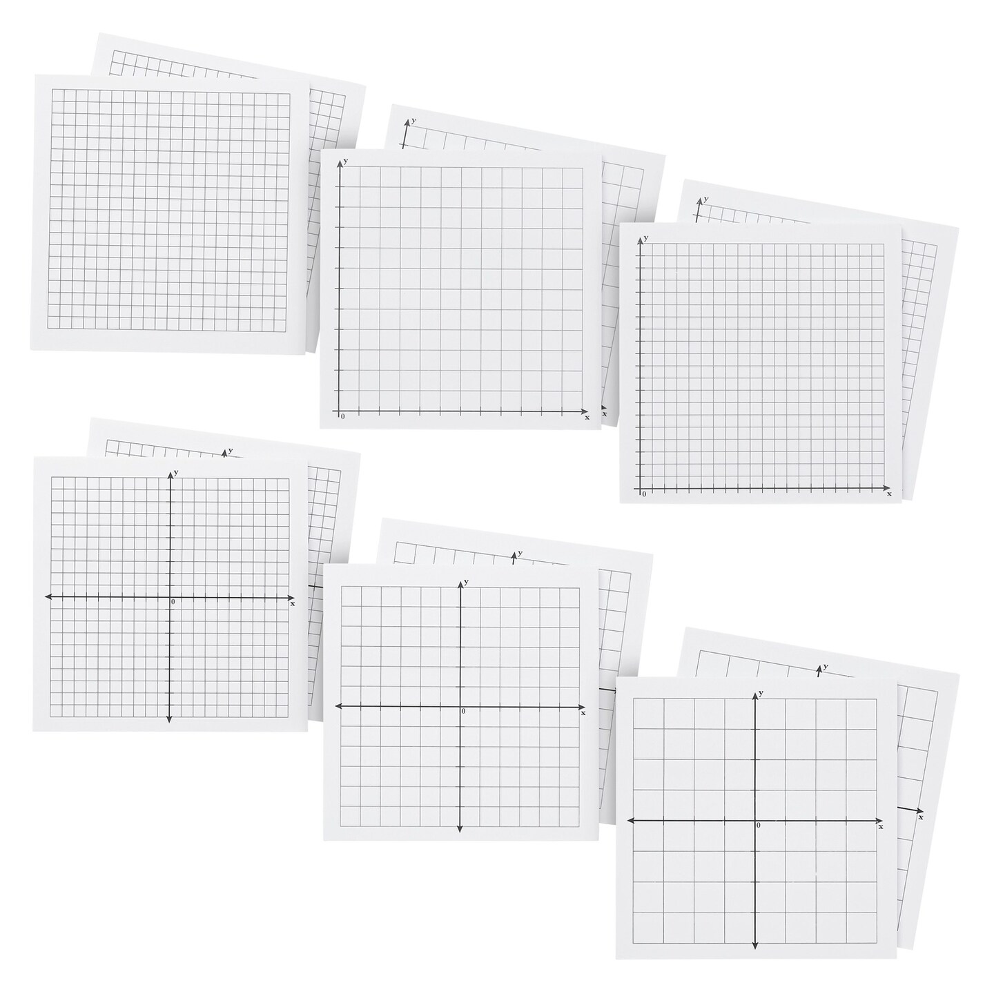 10 Pack Mini Graph Paper Sticky Notes in 6 Designs, 25 Sheets per Pad (3x3 In)