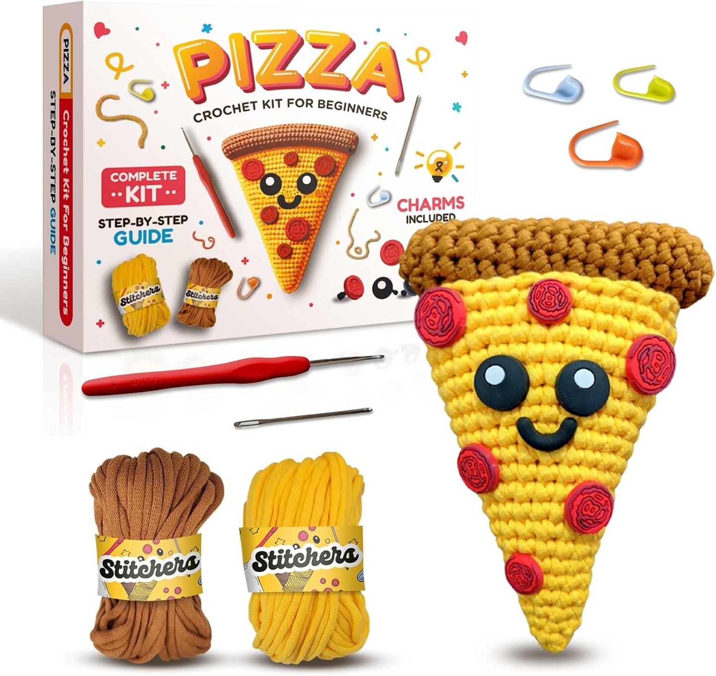Pizza Crochet Kit for Beginners Kids and Adults (Beige) 6.62 x 4.75 x 0.75 inches