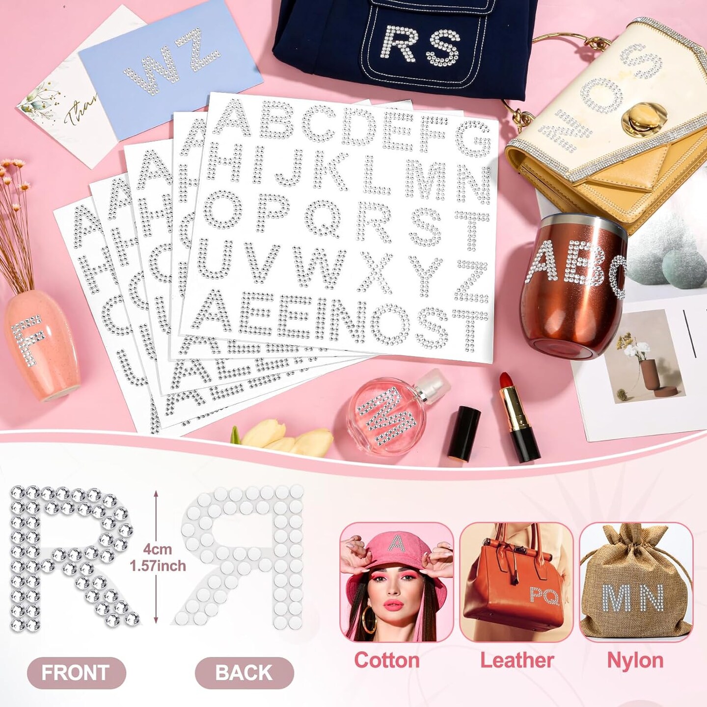 170 Pieces Rhinestone Letters Stickers, 5 Sheets Glitter Self Adhesive Diamond