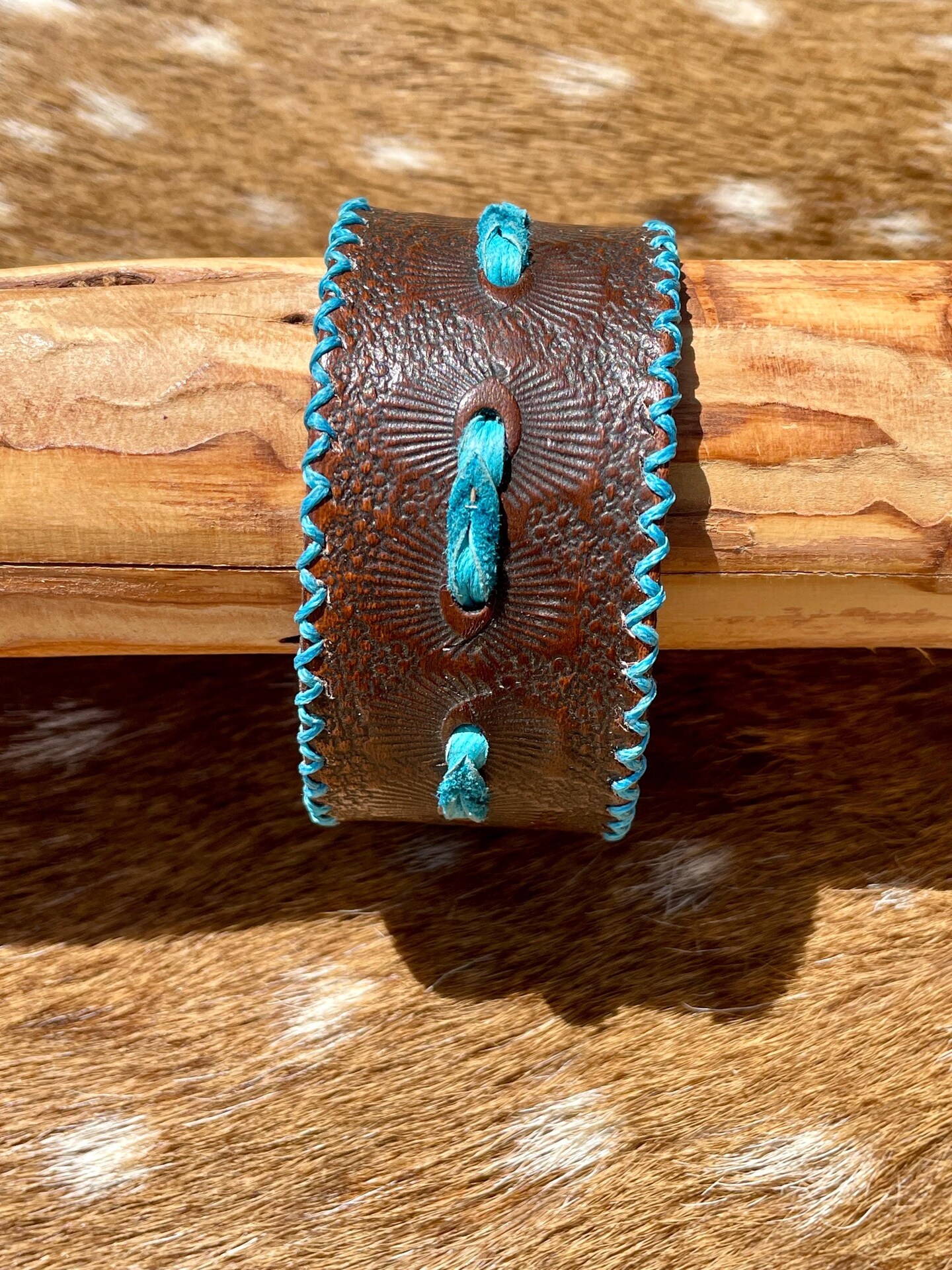 Brown Leather cuff bracelet, western tooled gift for women, floral