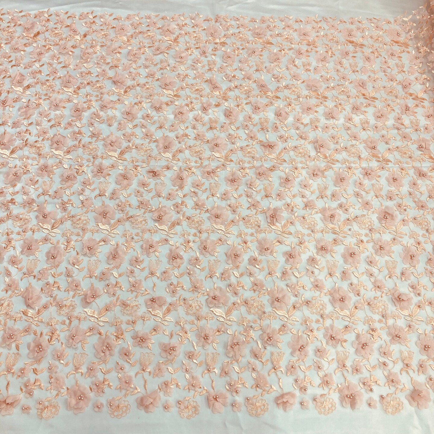 1 Yard Beaded 3D Floral Lace Fabric Embroidered Couture Mesh Dress 49" Width