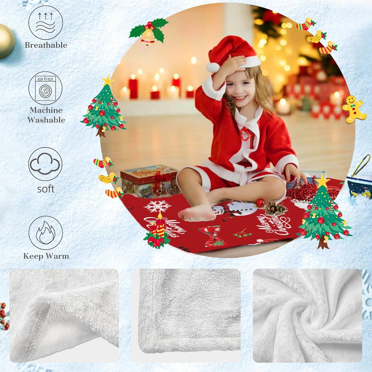 Luxury Plush Christmas Blanket Snowman Santa Claus Buffalo Plaid Christmas Throw Blanket for Couch Lightweight Soft and Warm Throws Blankets for Sofa Bed Living Room in Fall Winter 50"x40"