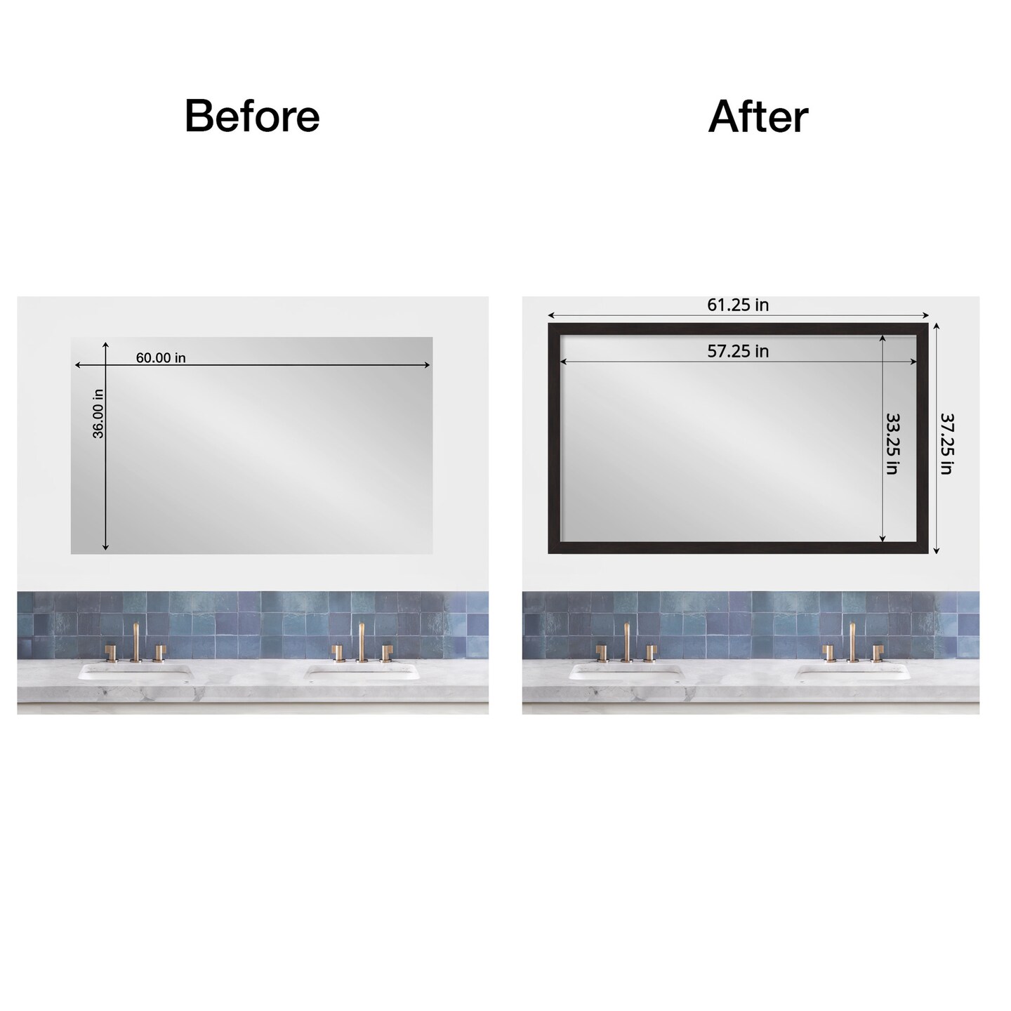 Amanti Art Mirror Makeover Bathroom Mirror Frame Border Kit -  Fully Assembled Peel and Stick Frame - Mirror NOT Included - Furniture Espresso Narrow Trim