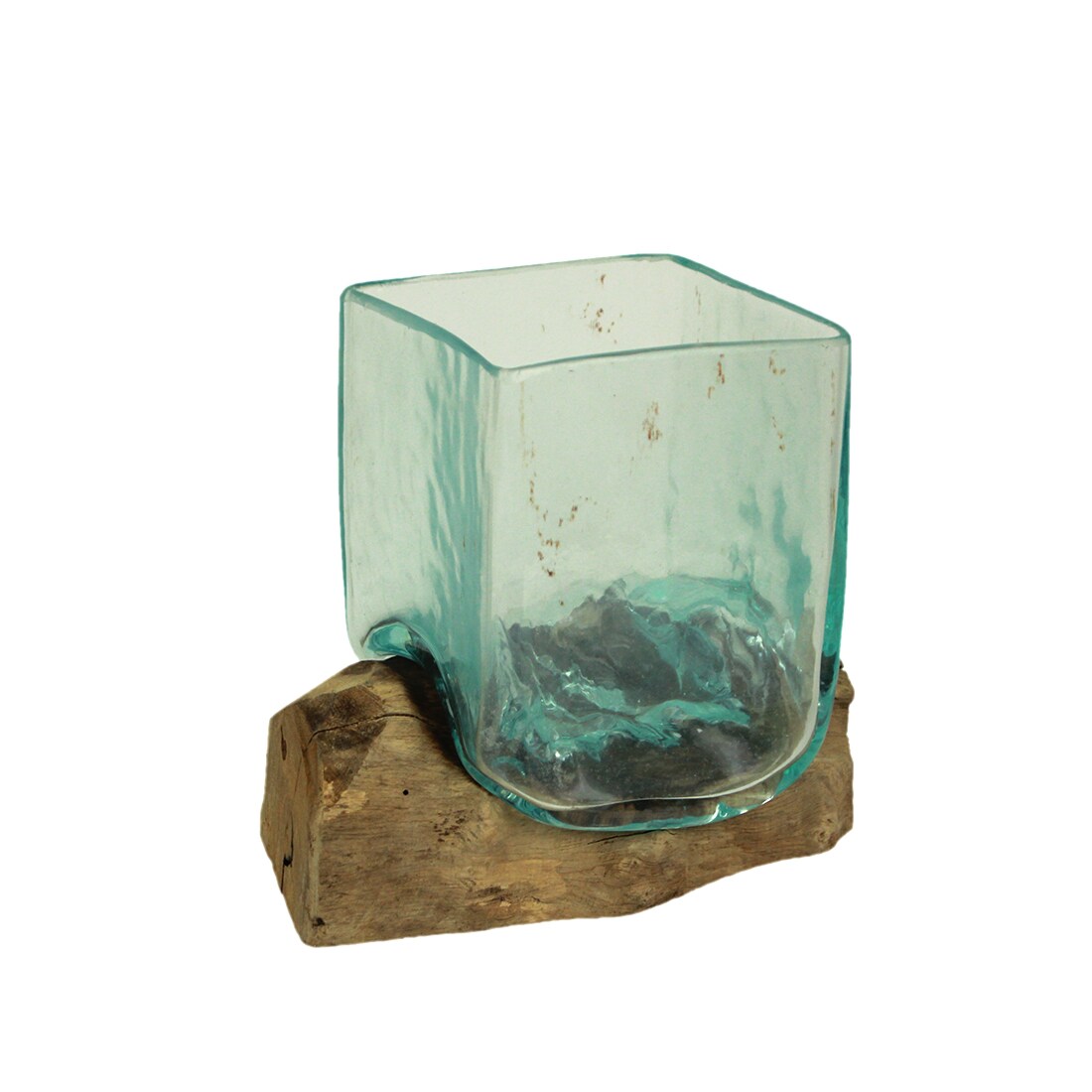 Teak Driftwood Square Bowl/Vase - 5.75&#x22; High - Home and Garden Decor