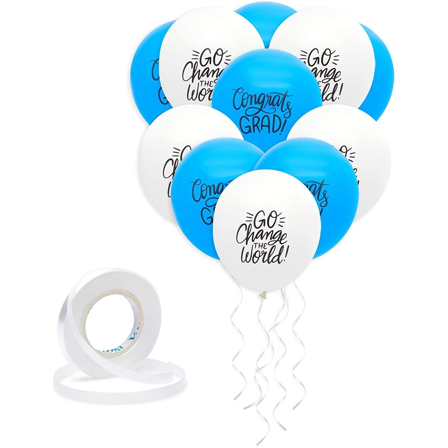 50 Pack Blue and White Graduation Latex Balloons 12 inch for Congrats Grad Party Decorations