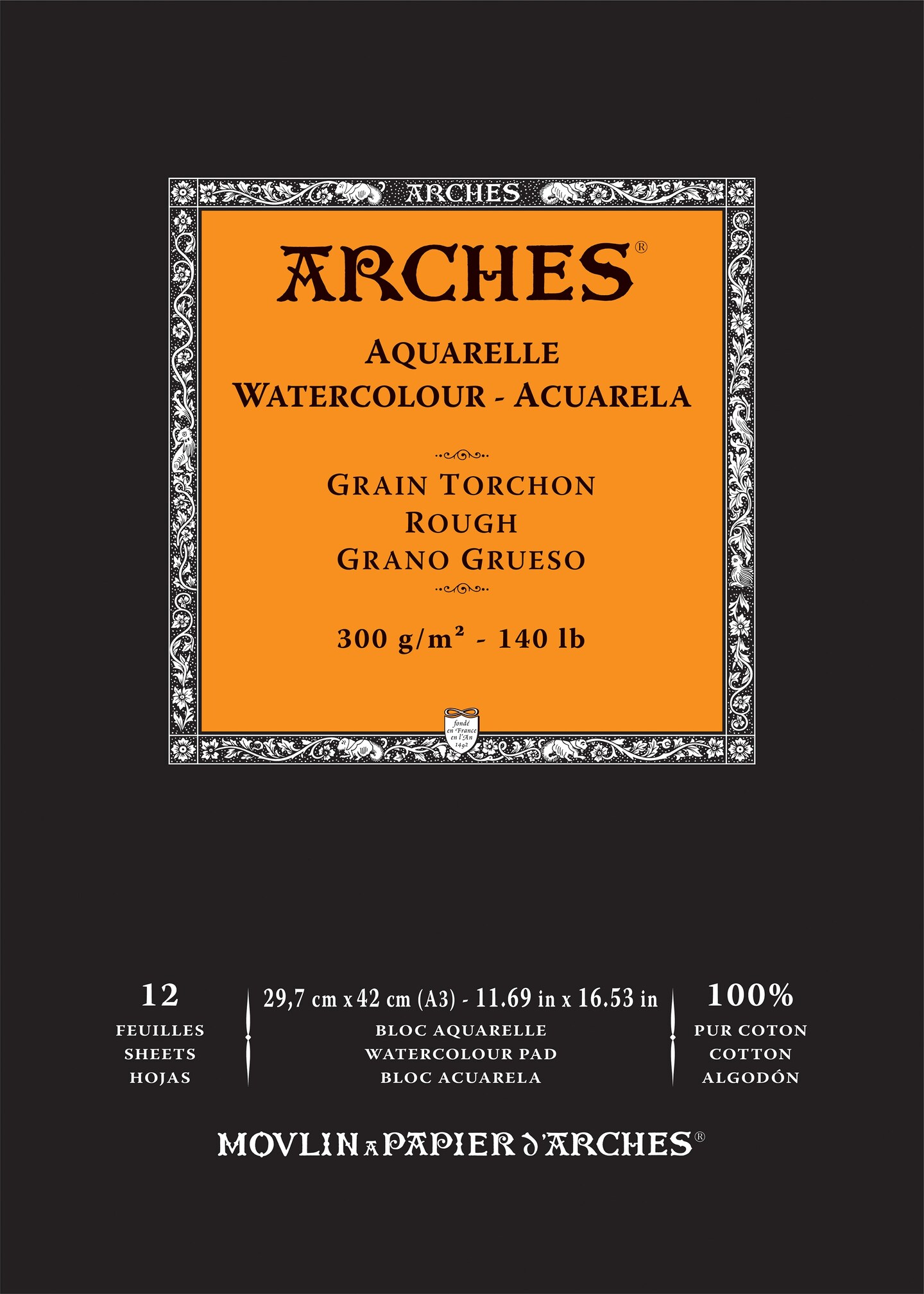 Arches Aquarelle Rough Watercolor Pad 11.69"X16.53"- 140lb, 12 Sheets