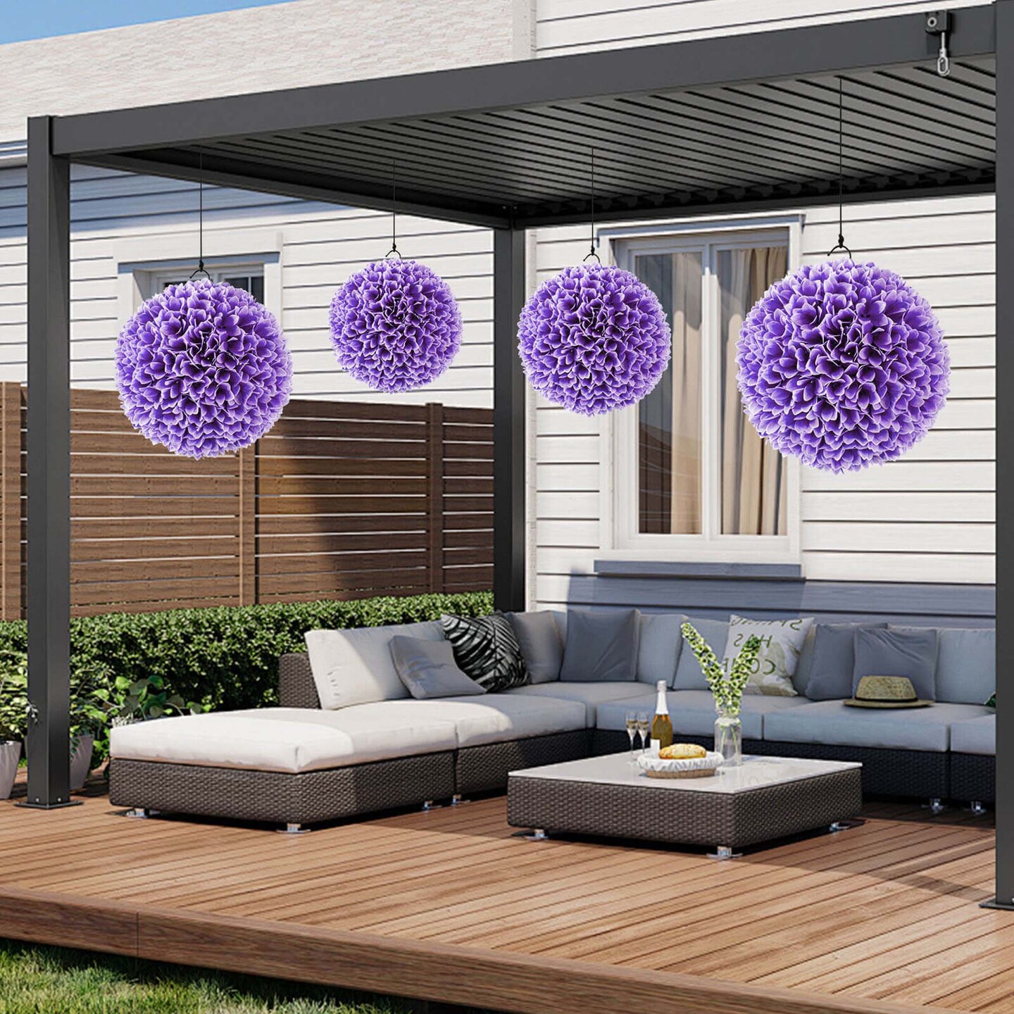 Costway 11" Faux Boxwood Balls with Reliable Sun-Protective PE Material Mimic Leaves Purple/Green/Pink