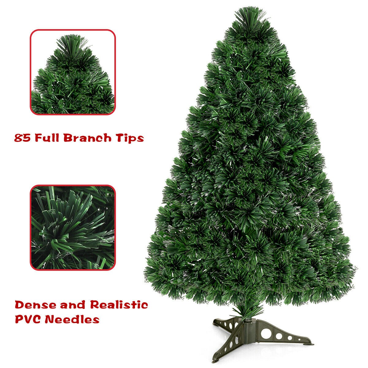 Costway Pre-Lit Fiber Optic Artificial PVC Christmas Tree Tabletop 3Ft