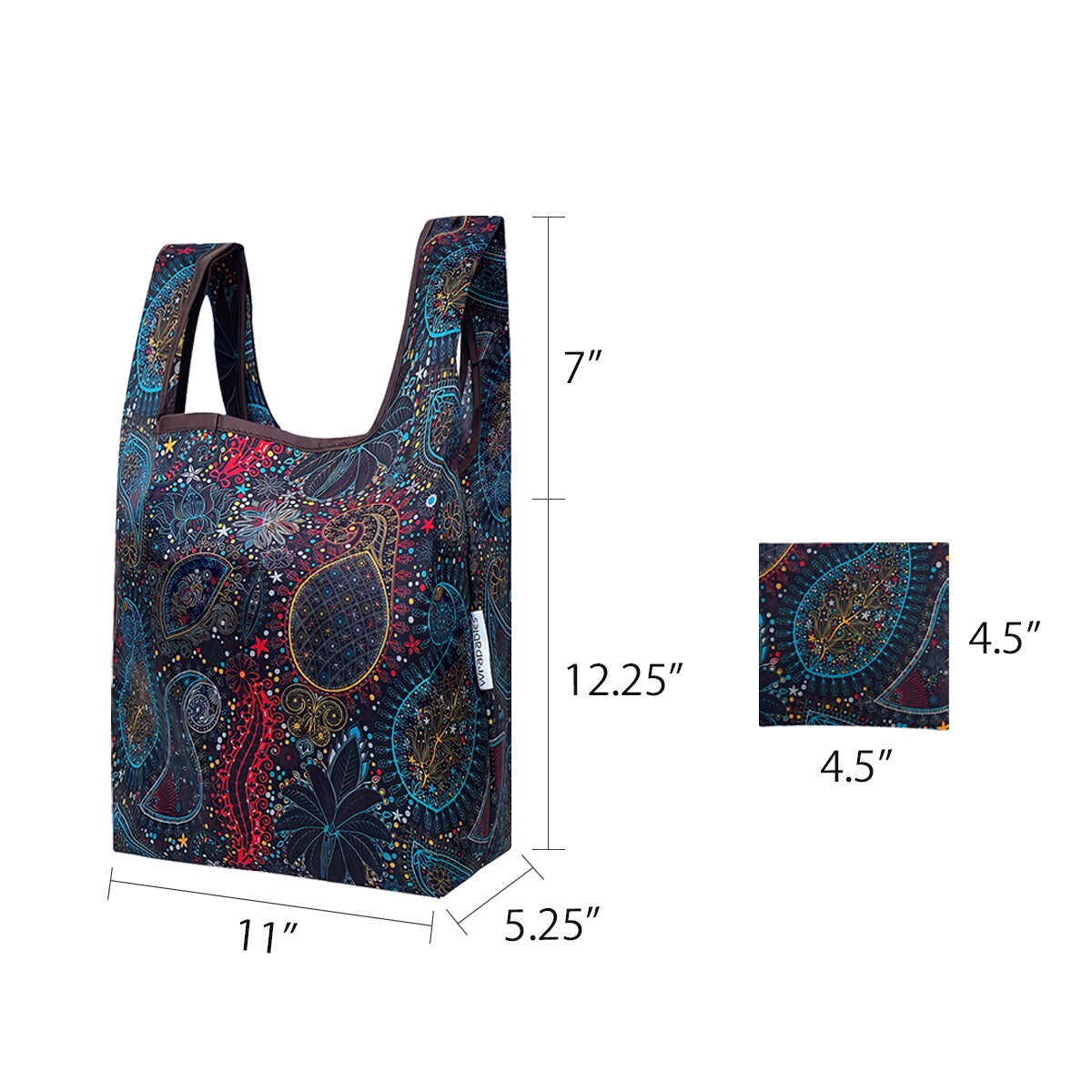 Wrapables Small JoliBag Nylon Reusable Grocery Bag, 2 Pack, Paisley