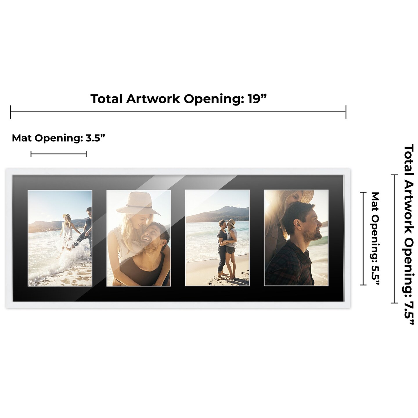 White Finish Collage Frame - Black Mat, 20 Frame Sizes to Choose From, UV Acrylic, Wall Hanging Hardware, Vertical or Horizontal Display