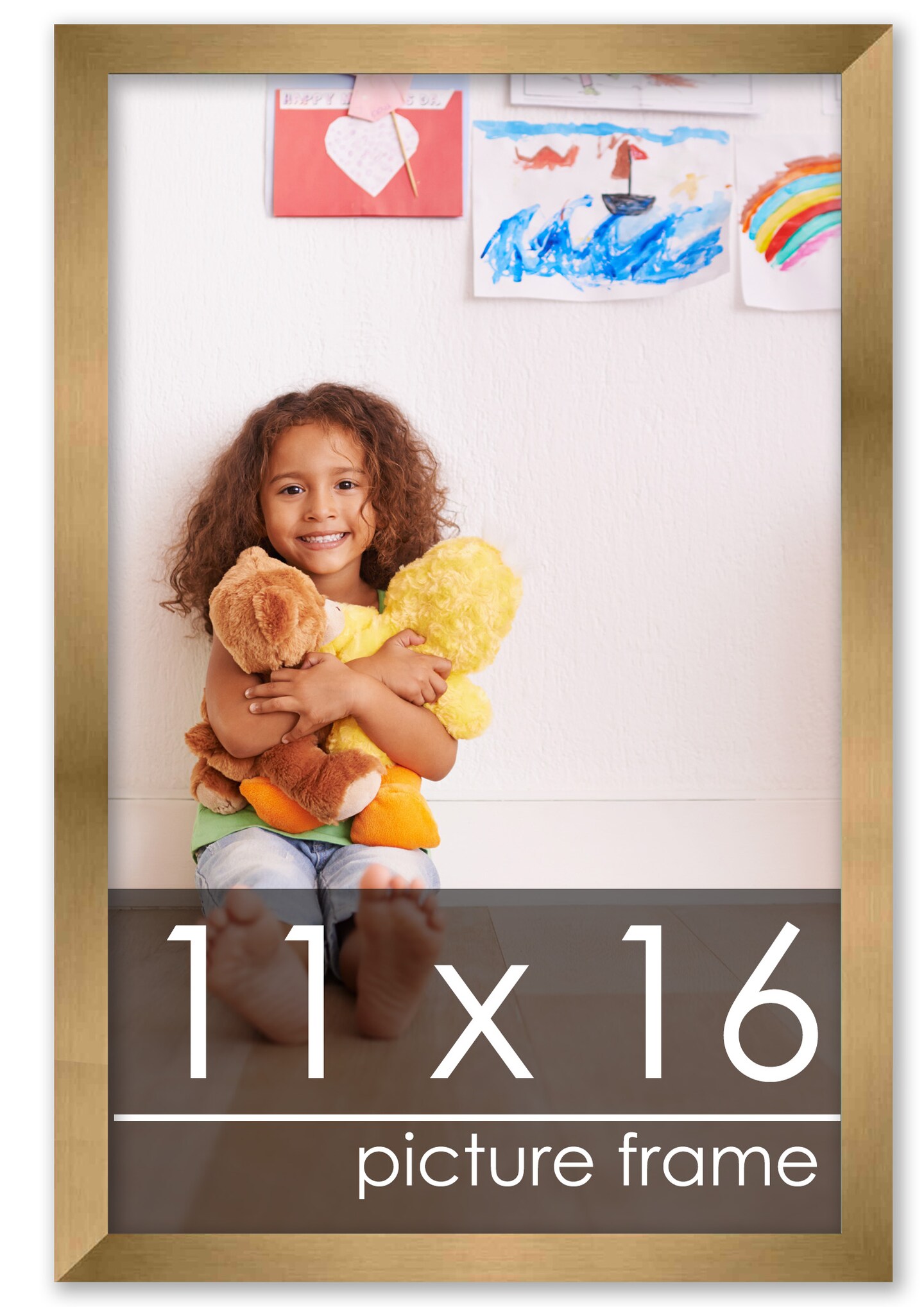 11x16 Gold Bronze Wood Picture Frame - UV Acrylic, Foam Board Backing, Hanging Hardware