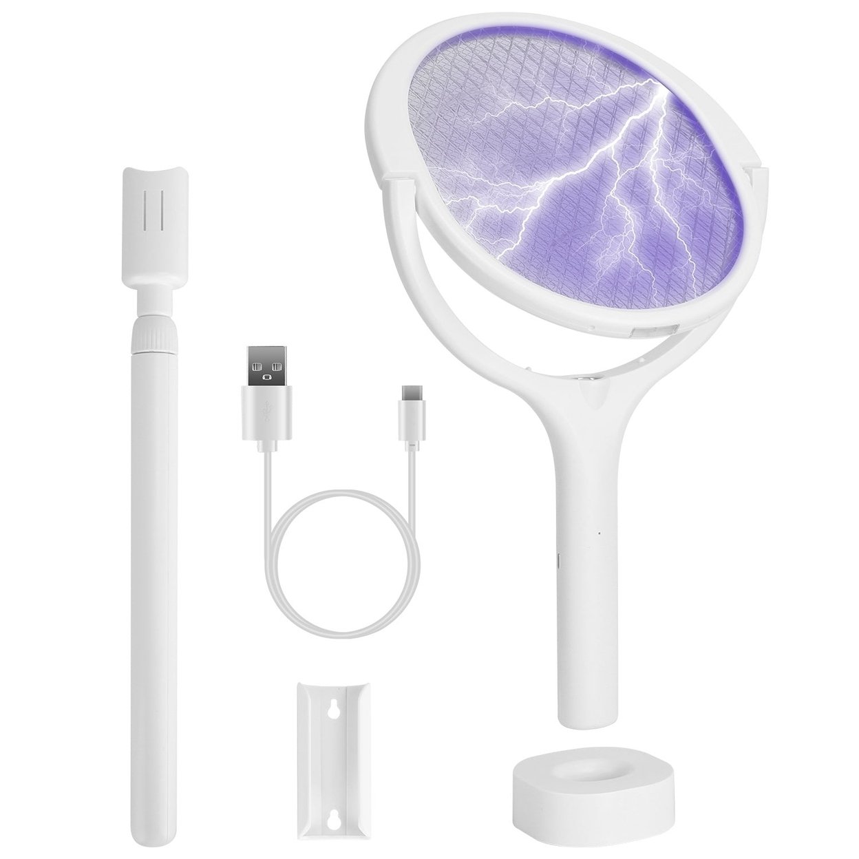 3 In 1 Electric Bug Zapper Racket Rotating Bug Zapper Wand Indoor Outdoor Handheld Mosquito Swatter With Telescopic