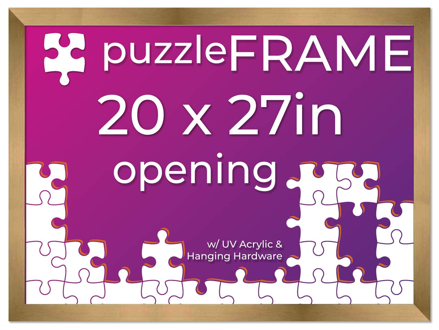 20x27 Jigsaw Puzzle Frame Kit - Kit Includes Puzzle Glue Sheets, Bronze Wood Puzzle Frame, UV Acrylic, Backing,, Hanging Hardware