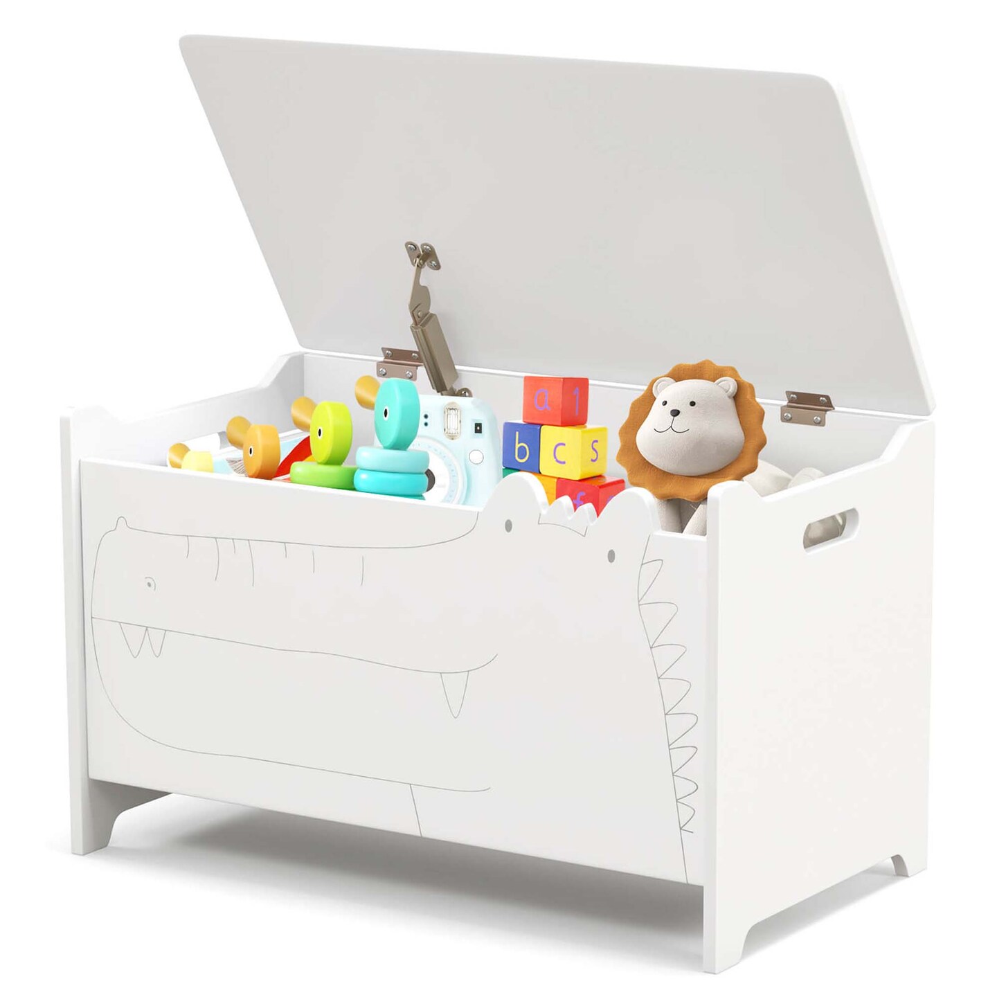 Costway Kids Toy Box withSafety Hinge Wood Storage Chest Flip-Top Storage Organizer White/Green