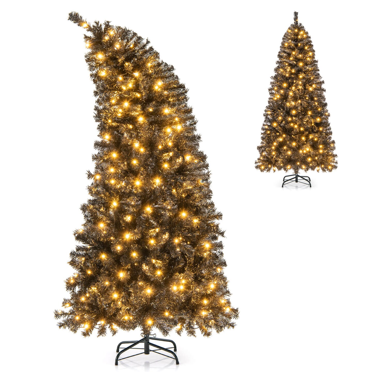 Costway 6/7 FT Artificial Halloween Christmas Tree with Bendable Top Section 726/1050 Branch Tips 260/340 Lights