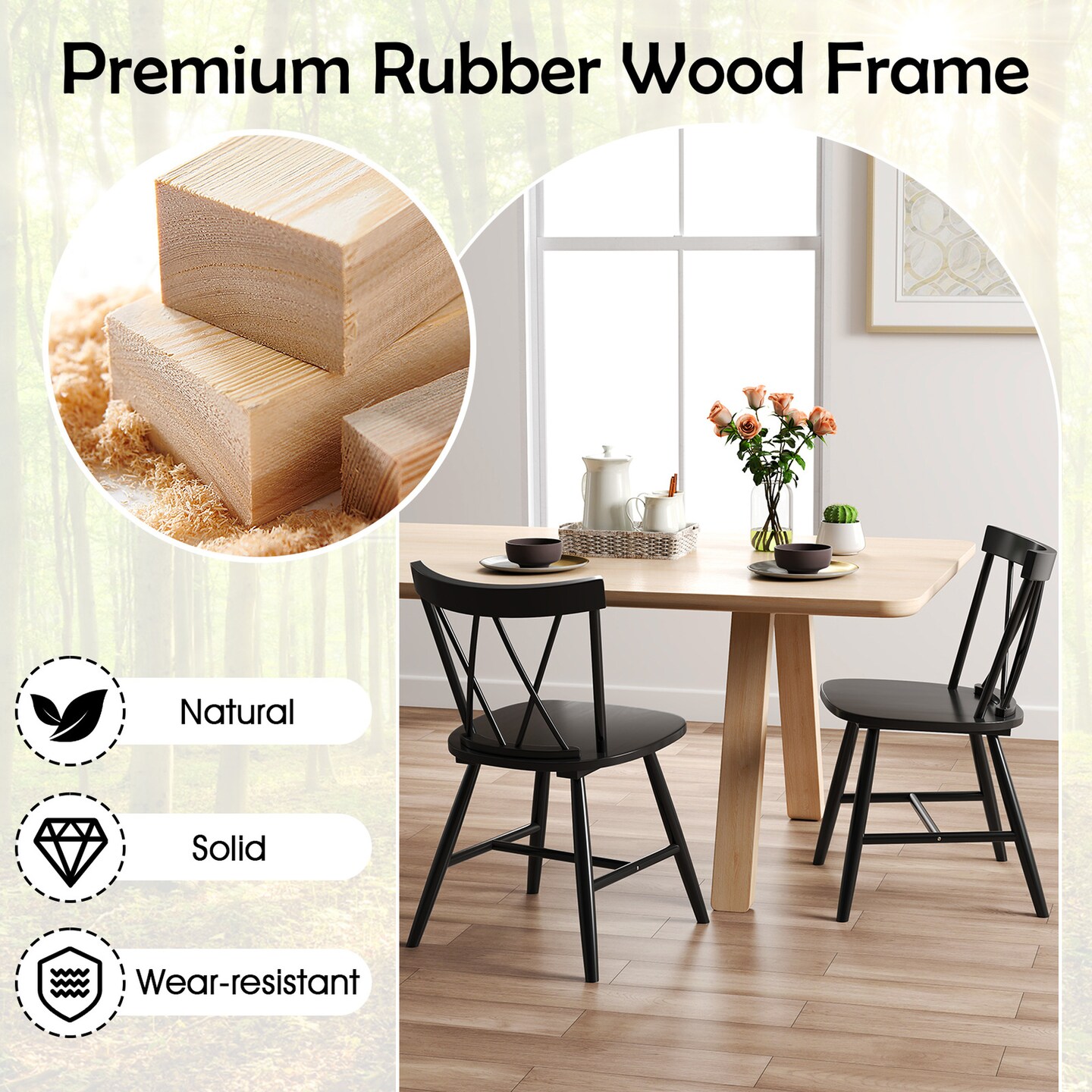 Costway Dining Chairs Set of 2/4 Farmhouse Kitchen Chair with Rubber Wood Frame,