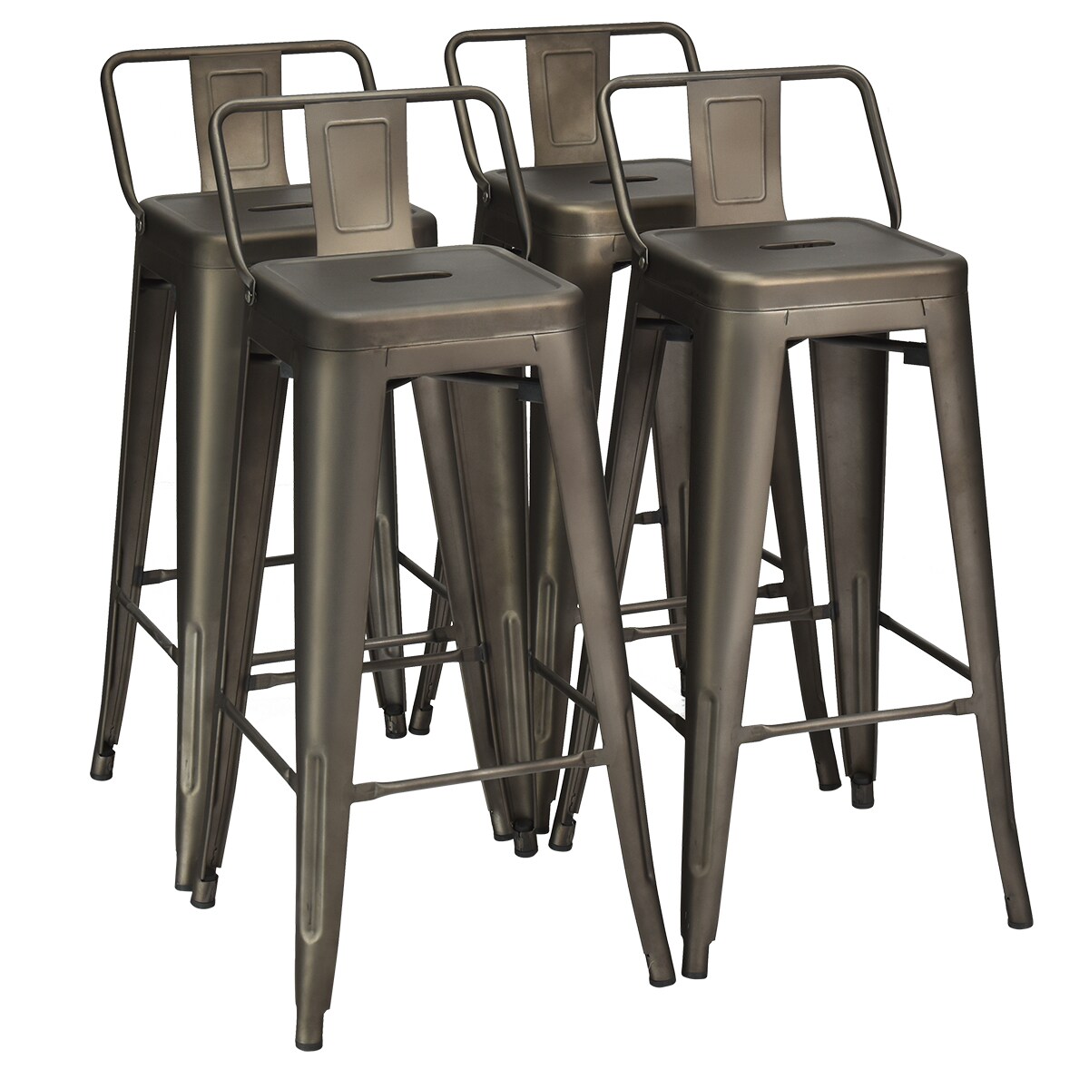 Costway Set of 4 Metal Bar Stools 30'' Bar Height Barstools Industrial W/ Low Back Steel