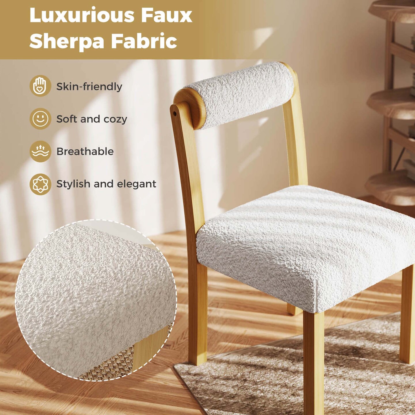 Costway Wooden Dining Chair Set of 2/4 Faux Sherpa Upholstered Kitchen Dining Room Chairs