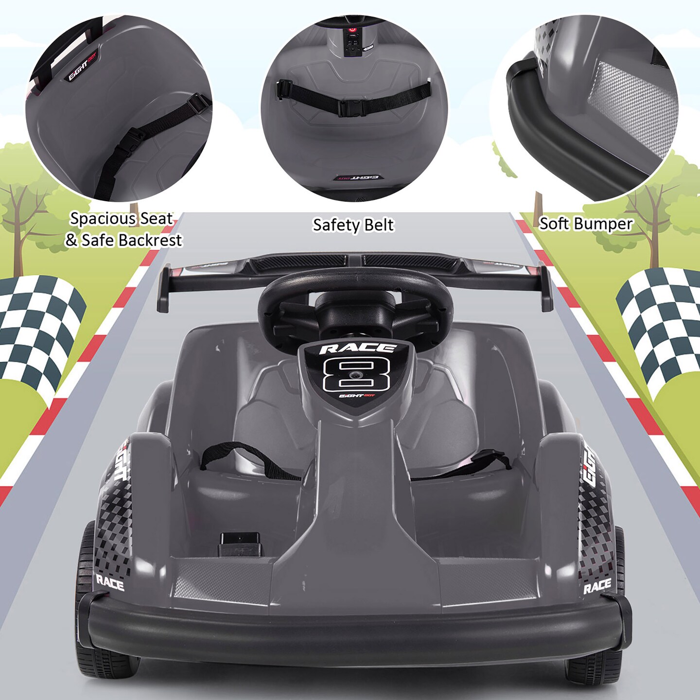 Costway 6V Battery Powered Go Kart Kids Ride On 4 Wheel Racer RC w/ Bumper &#x26; Music