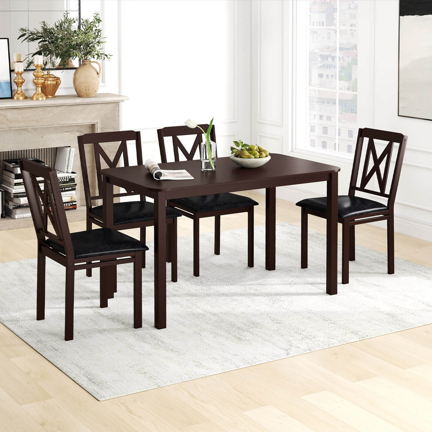 Costway 5 Piece Dining Table Set for 4 Rectangular Kitchen Table & 4 Chairs Dinette Set