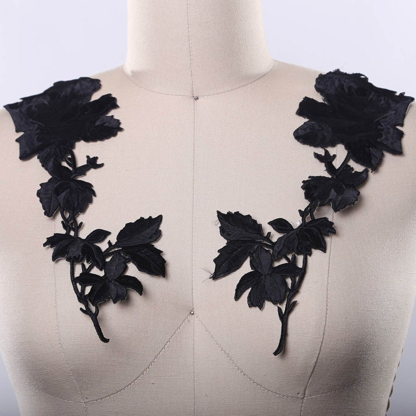 2 Pieces Embroidered Rose Iron On Patches for Denim Jackets Bags DIY Clothing Black Color