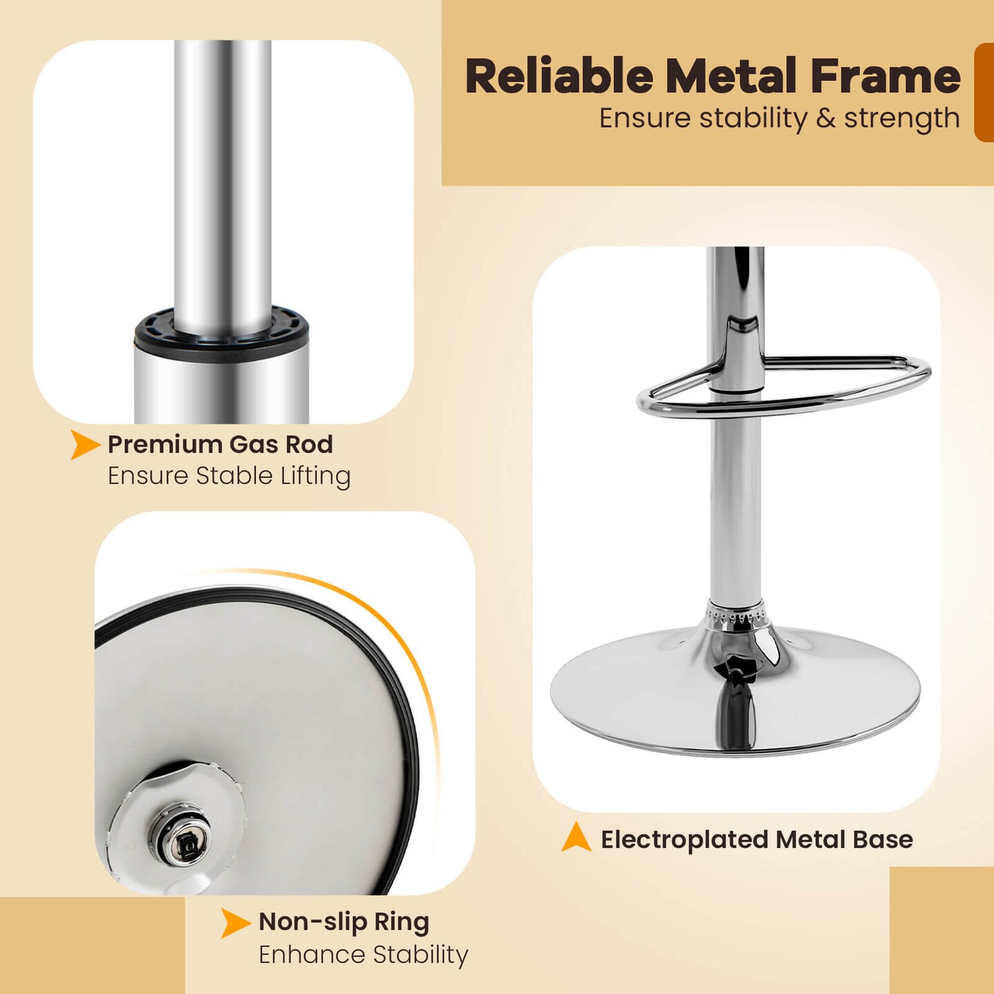 Costway Modern Bar Stools Set of 2 PU Leather Upholstered Swivel Counter Stools with Back Black/Brown/White