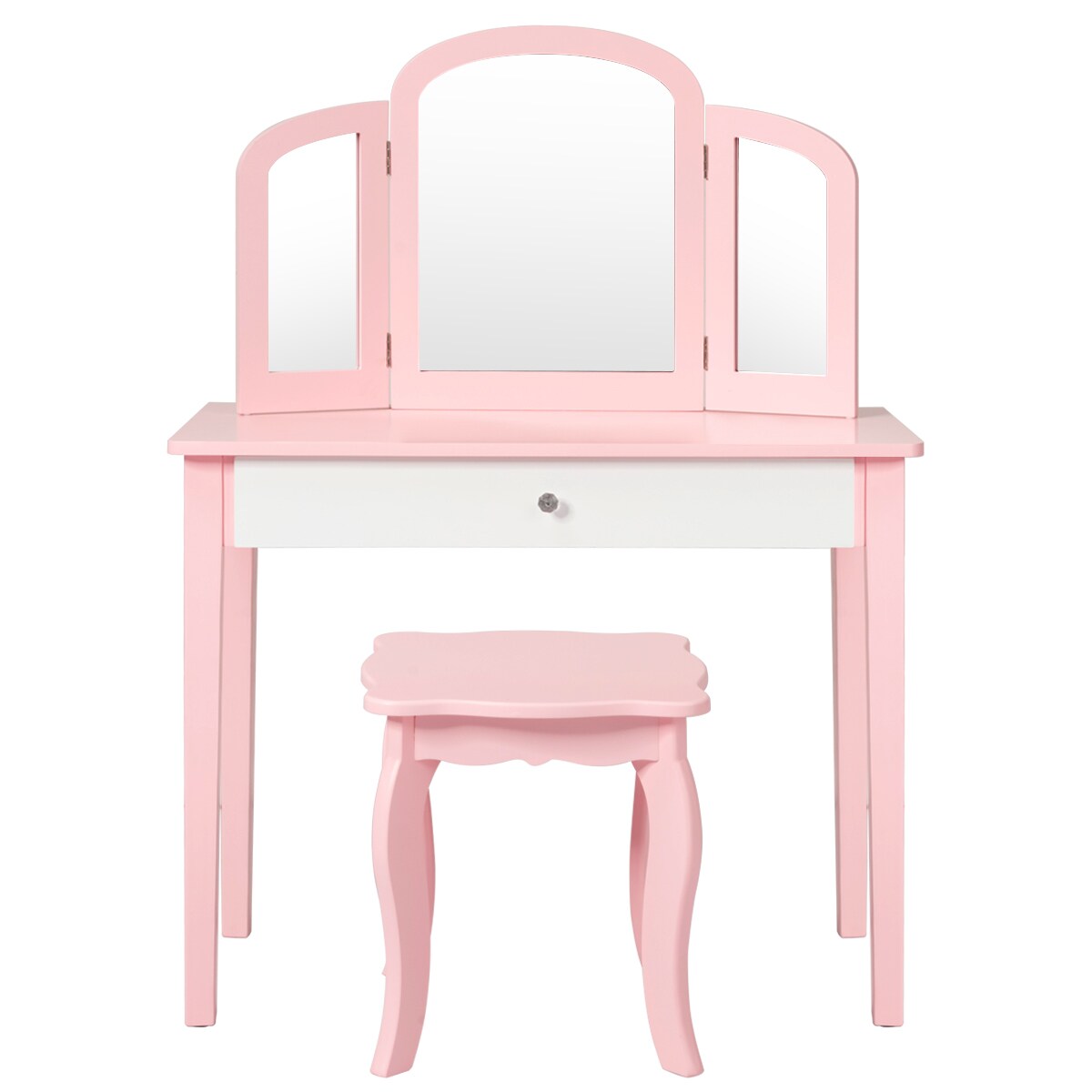 Costway Kids Vanity Set Princess Makeup Dressing Play Table Set W/Mirror White\ Pink