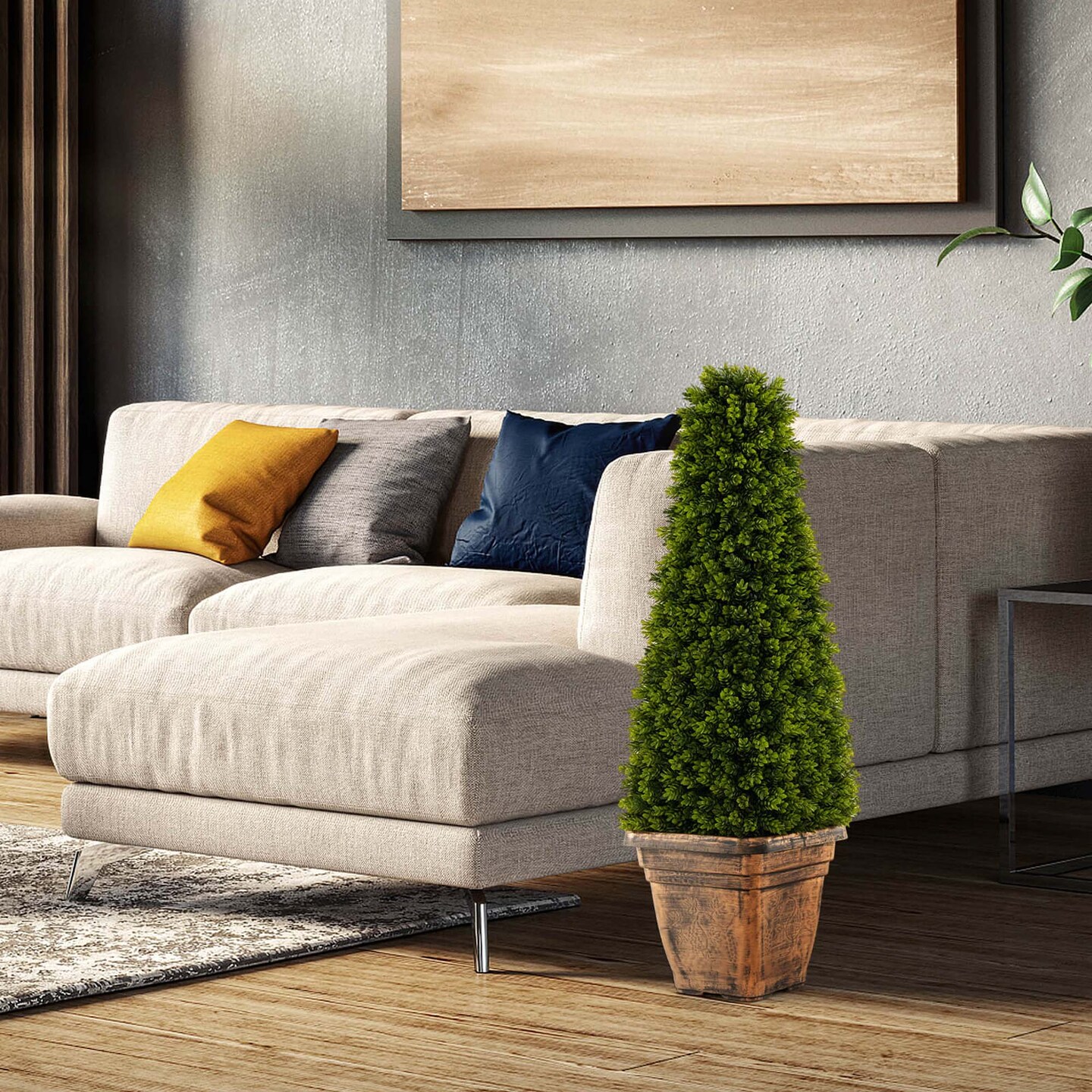 Costway 3 FT Artificial Boxwood Topiary Tree Potted Fake Tree Indoor &#x26; Outdoor Faux Tree
