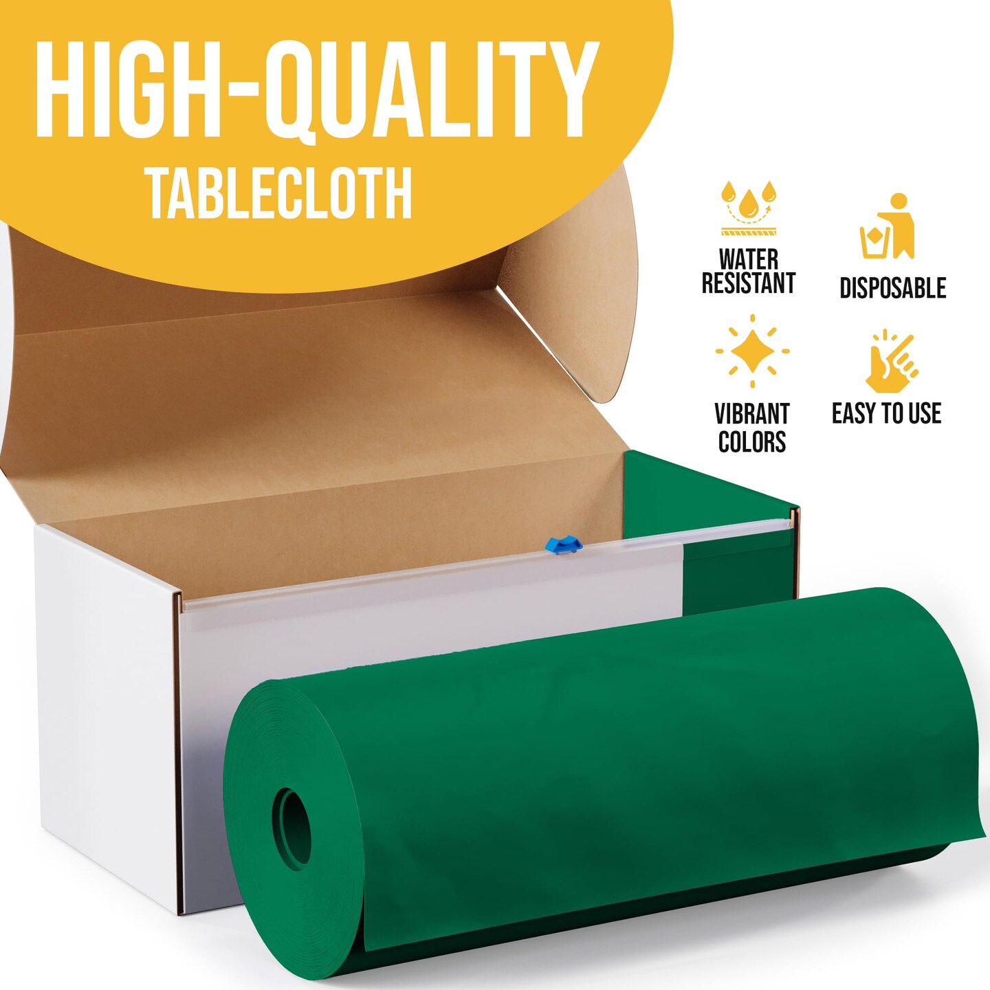Party Solids 54" x 300' Plastic Table Cover Roll with Slide Cutter – Cut-to-Size Dispenser Box – Makes Up to 36 Disposable 8' Rectangle Tablecloths by Exquisite