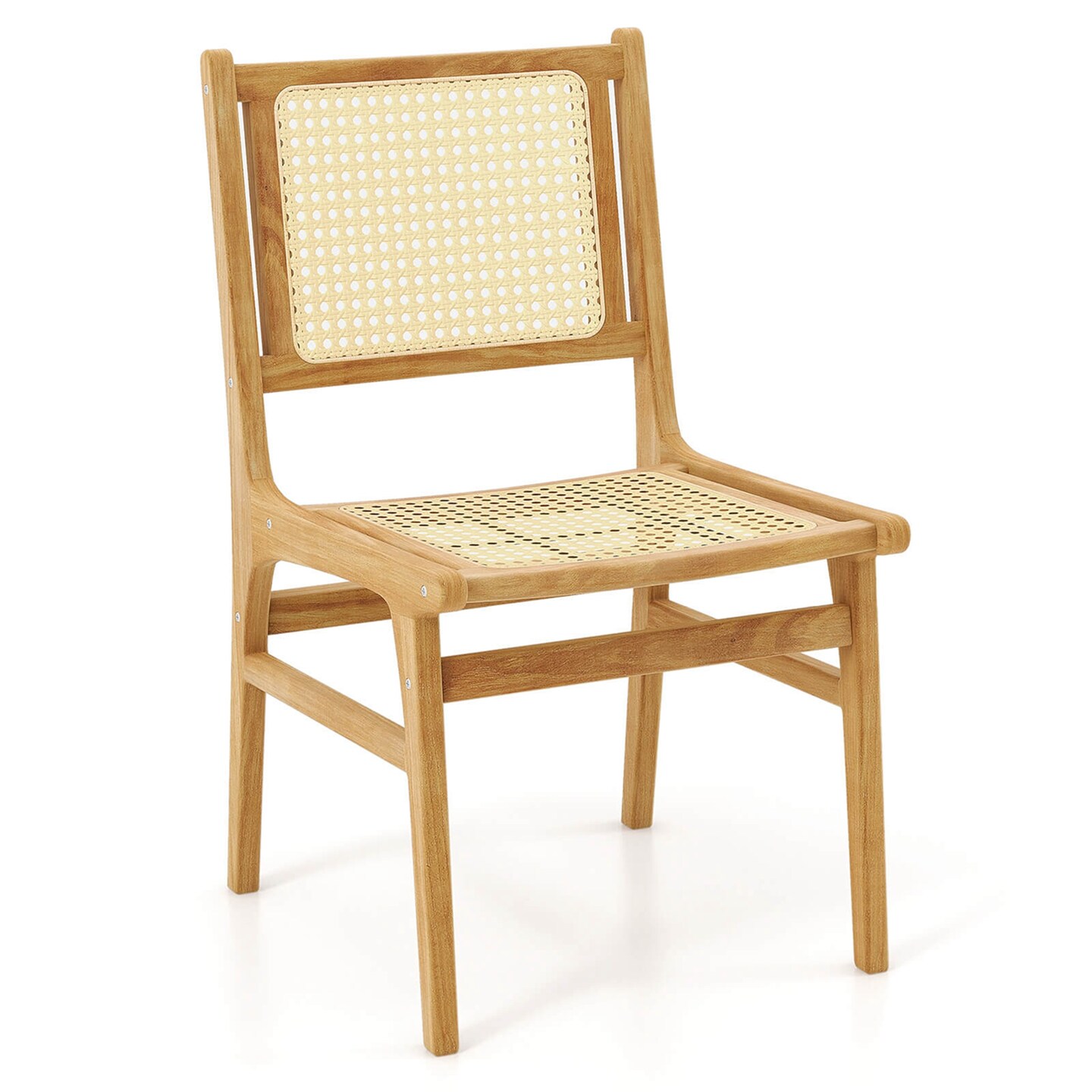 Costway 1/2 PCS Rattan Dining Chair with Natural Cane Woven Backrest & Seat & Teak Wood Frame