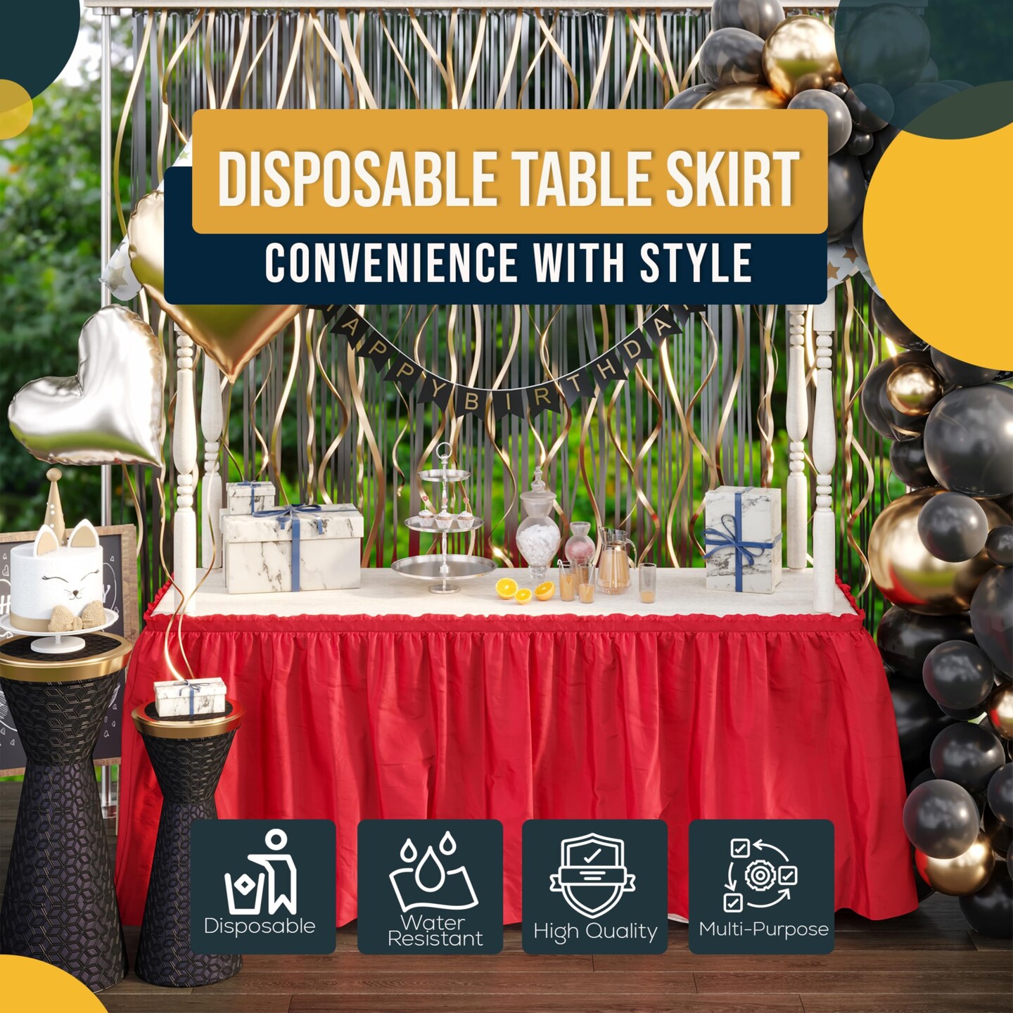 Ruffle Disposable Table Skirt 14 Ft Long Pleated Table Skirts with Adhesive Strip &#x2013; Fits 6ft+ Rectangle or Round Tables &#x2013; Ideal for Birthday Parties, Gender Reveal, Baby Showers &#x26; Event Decorations 6 pack by Exquisite