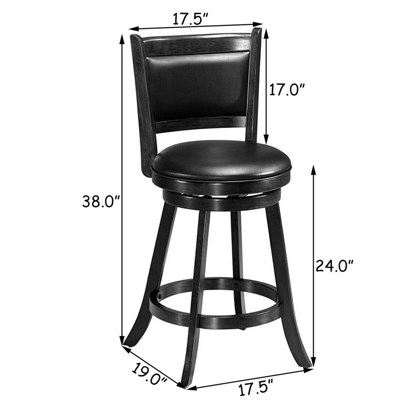 Costway 2PCS 24'' Swivel Counter Stool Dining Chair Upholstered Seat Black