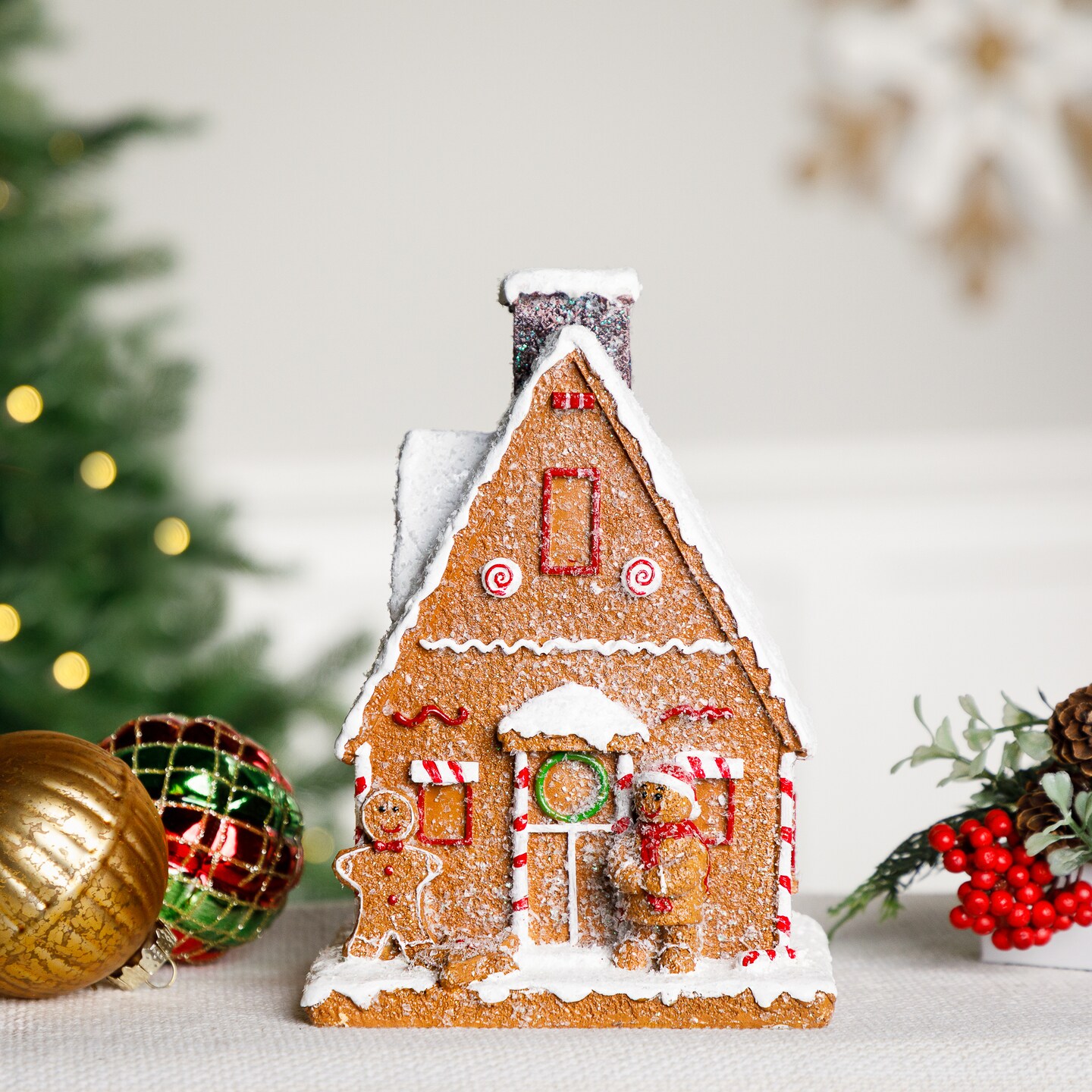 Northlight Frosted Gingerbread House with Gingerbread Man Christmas Decoration - 8.5&#x22;