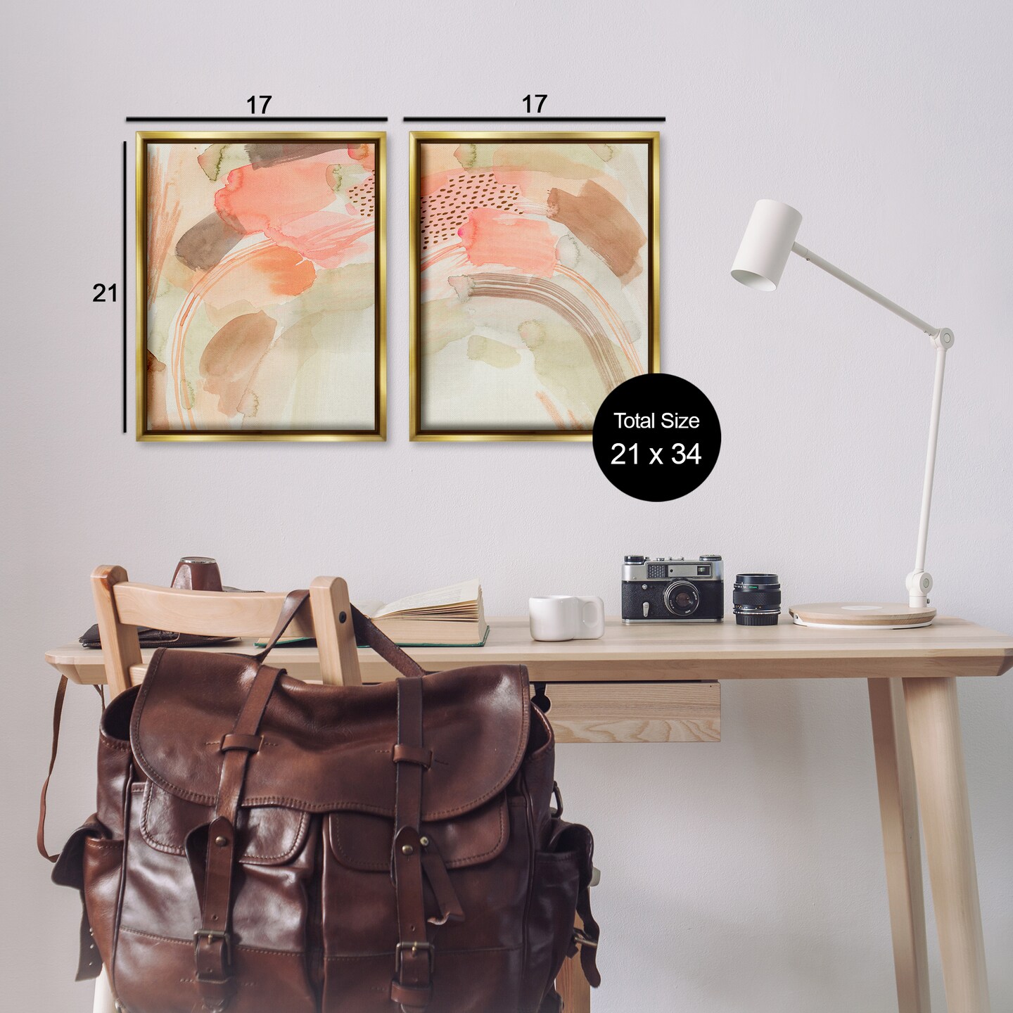 Stupell Industries Pink Peach Abstract Watercolor 2 pc Framed Floater Canvas Wall Art Set Design by Grace Popp