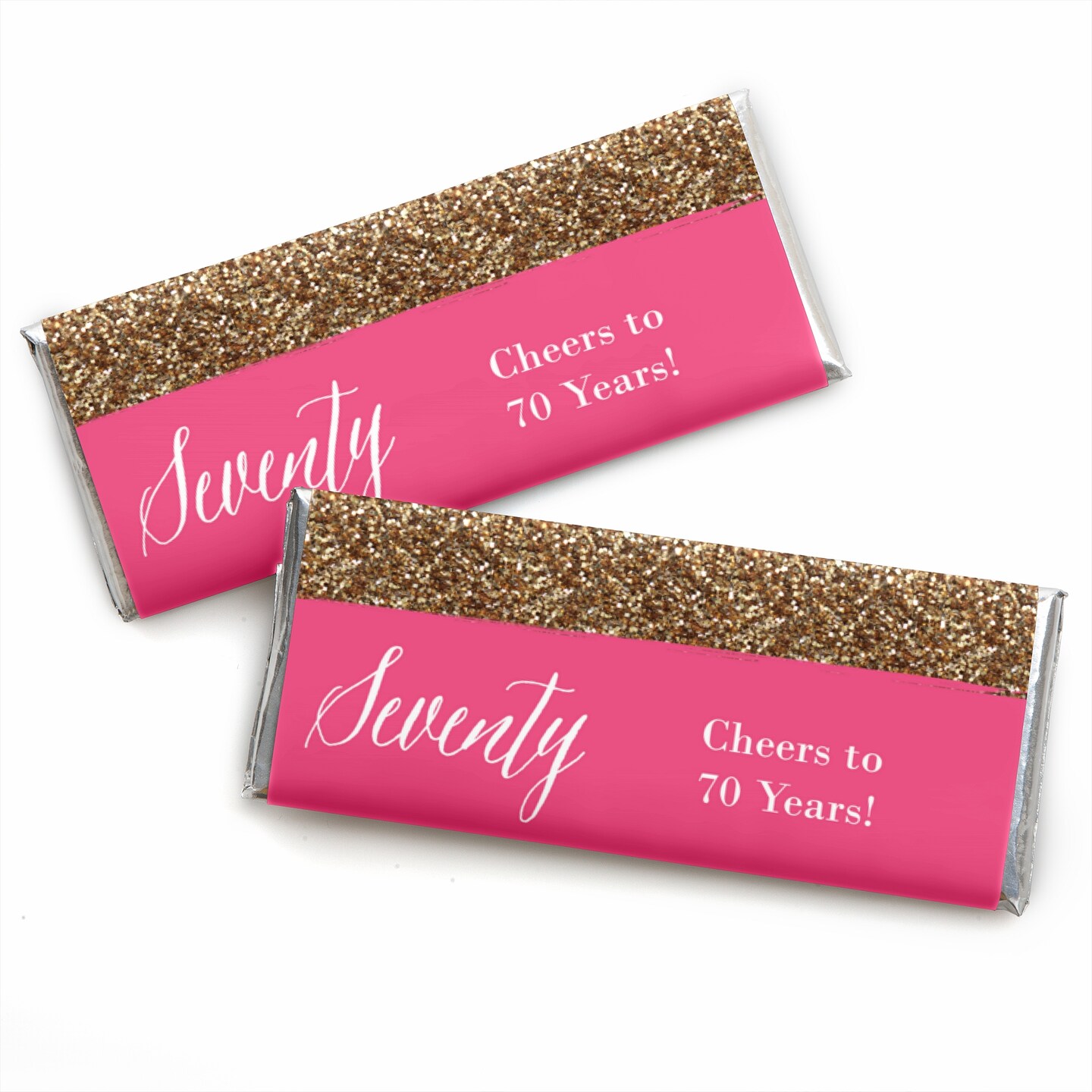 Big Dot of Happiness Chic 70th Birthday - Pink and Gold - Birthday Party Favors Candy Bar Wrappers - Set of 24