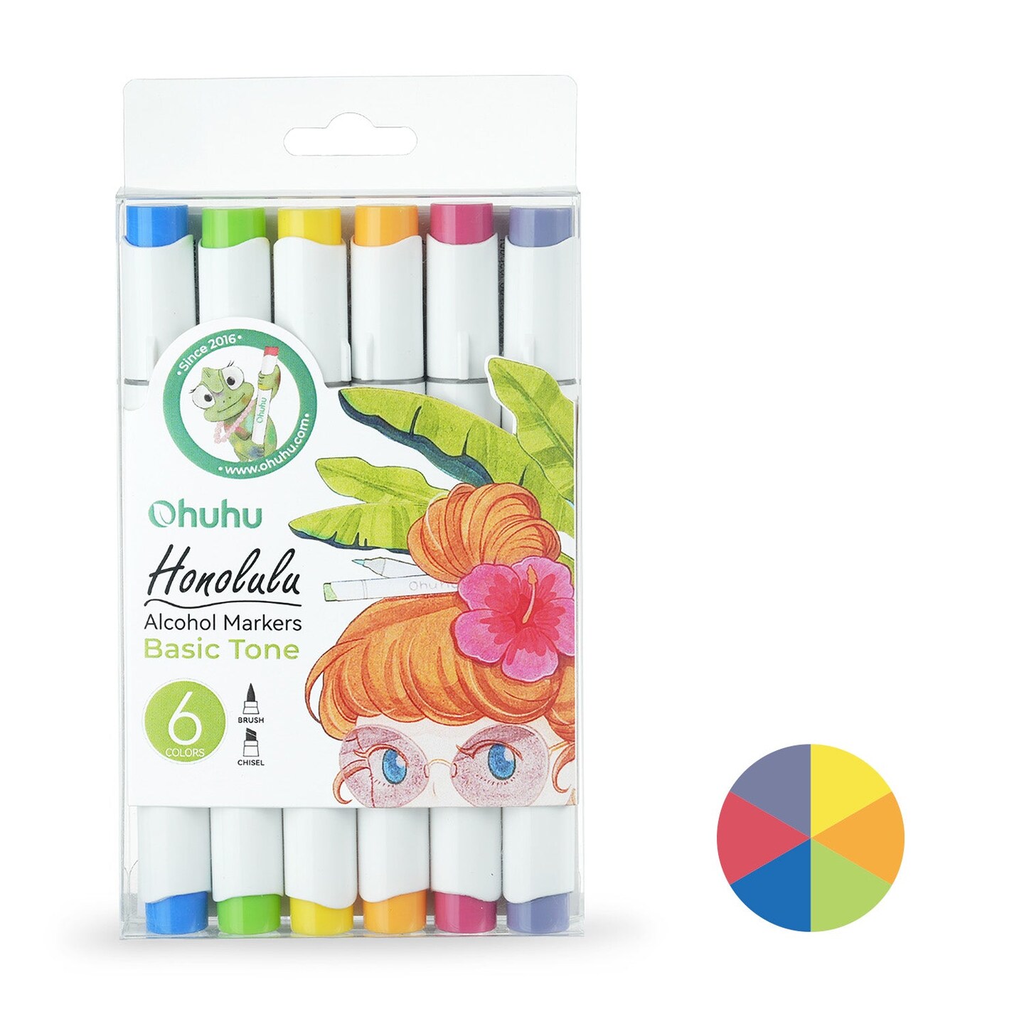 Ohuhu 6 Colors Dual Tips Alcohol Art Markers - Brush &#x26; Chisel- Honolulu of Ohuhu Markers - Basic/Pastel/Skin Tone Colors