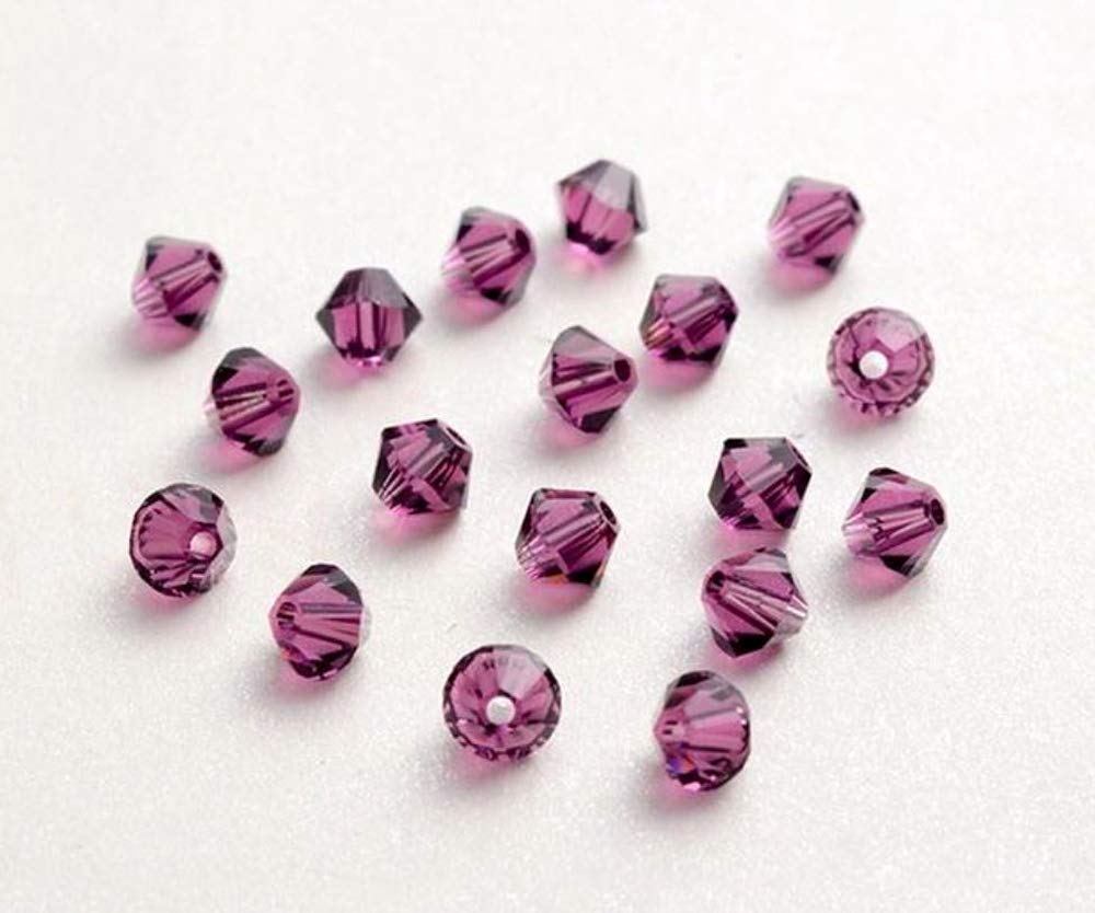 100pcs Authentic Preciosa 4mm (0.16 inch) Small Faceted Bicone Crystal Loose Beads Purple Amethyst Compatible with Swarovski 5301/5328 for DIY Jewelry Making Pre-B411