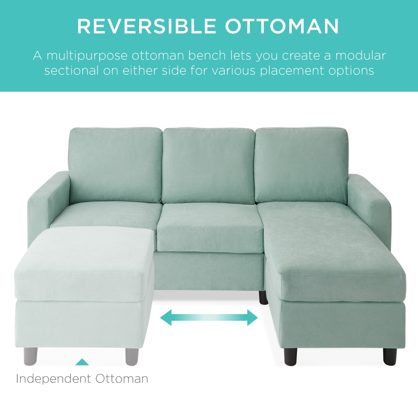 Best Choice Products Linen Sectional Sofa Couch w/ Chaise Lounge, Reversible Ottoman Bench