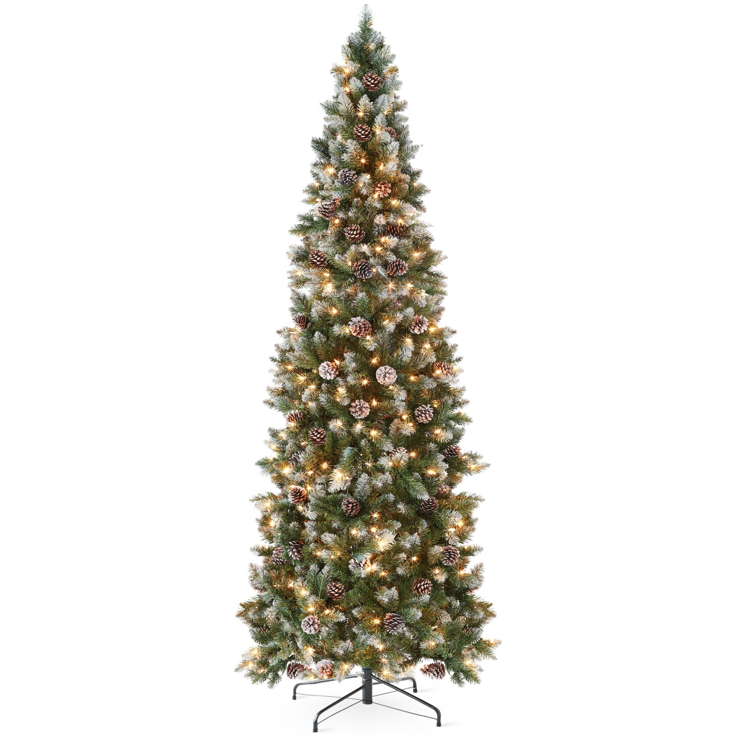 Best Choice Products Pre-Lit Partially Flocked Pencil Christmas Tree w/ Pine Cones, Foldable Stand