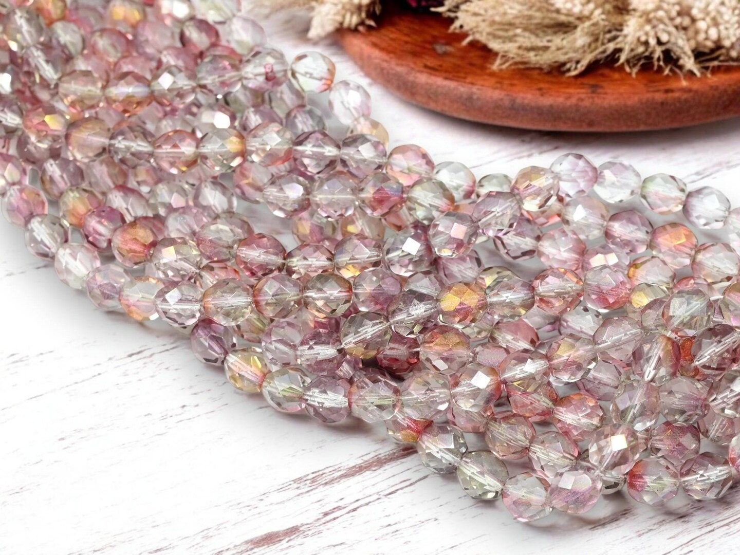 *25* 8mm Pink Crystal Luster Fire Polished Round Beads