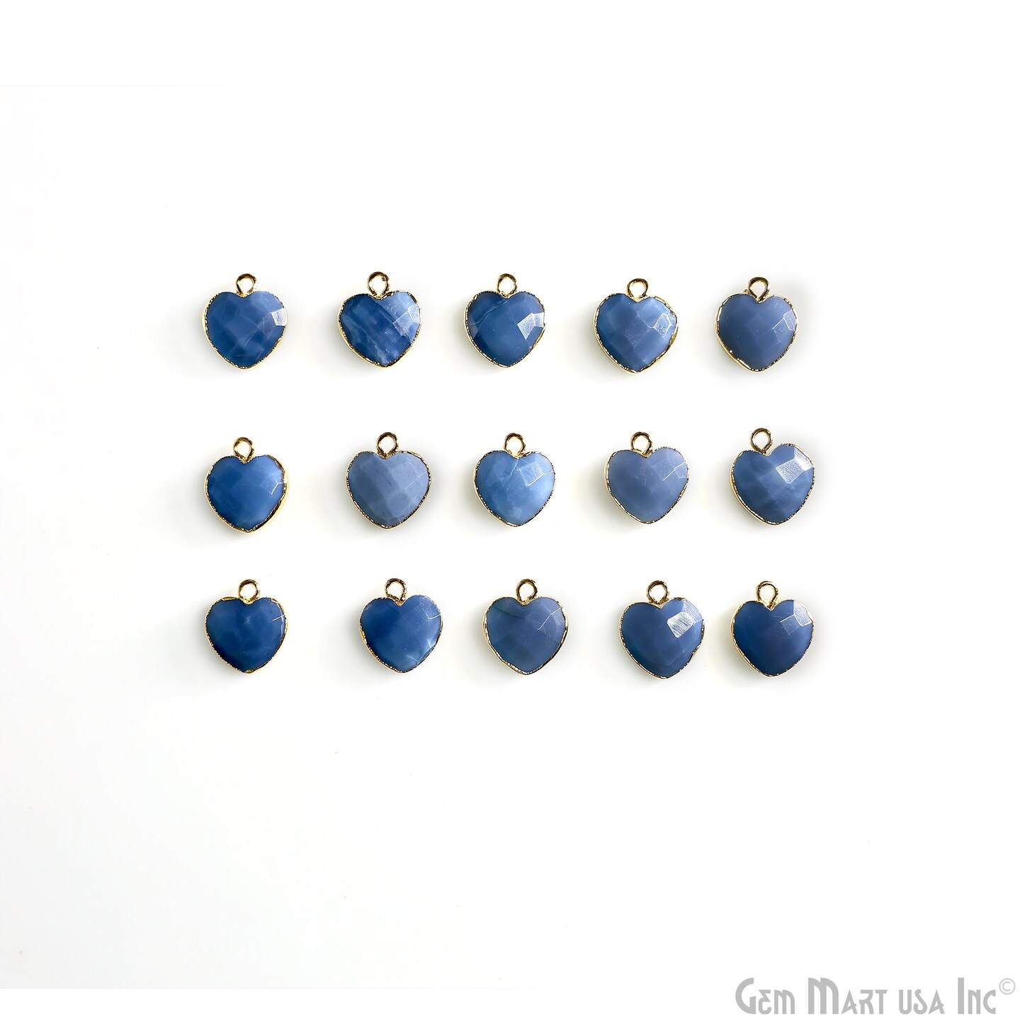 Heart Gemstone Pendant, Gold Electroplated Gemstone Charm, 13x12mm, Necklace Pendant, GemMartUSA (50794)